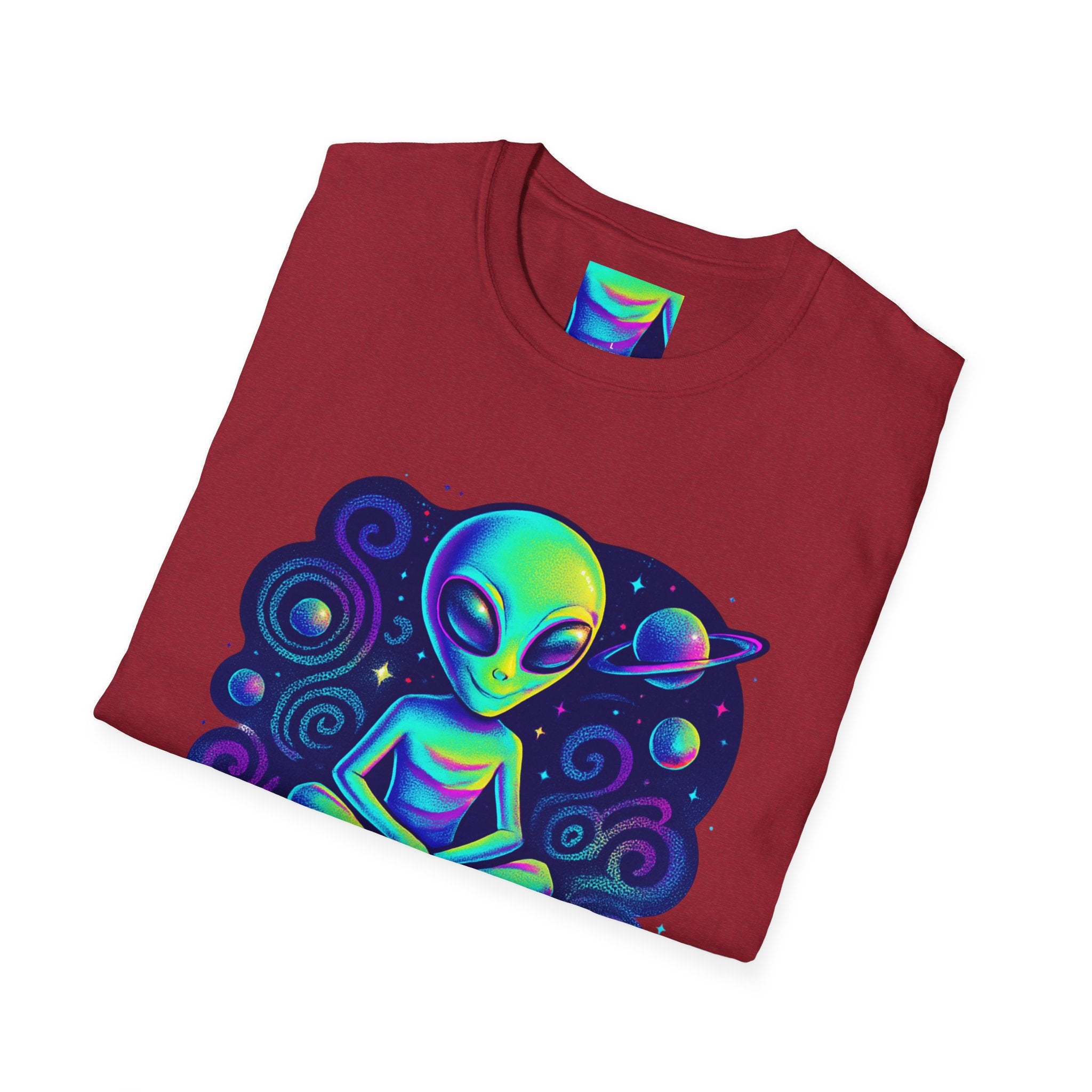 Cosmic Trip Unisex Softstyle T-Shirt - Alien Graphic Tee for Space Lovers, Gift for Birthdays, Festivals, and Casual Wear