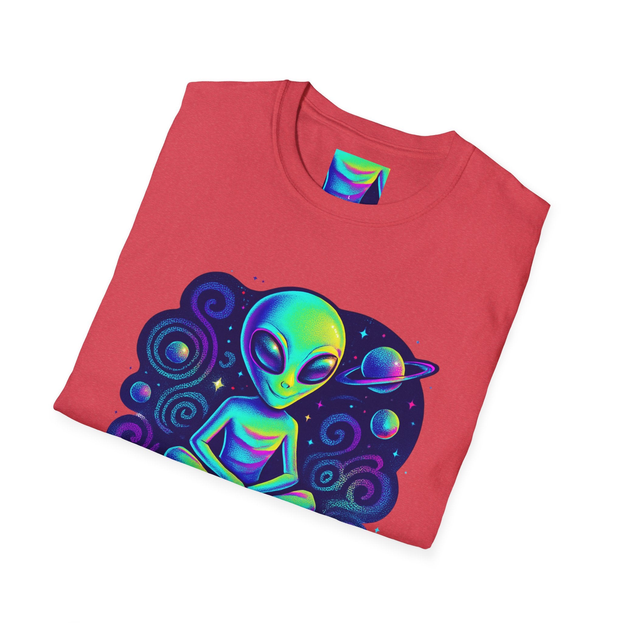 Cosmic Trip Unisex Softstyle T-Shirt - Alien Graphic Tee for Space Lovers, Gift for Birthdays, Festivals, and Casual Wear