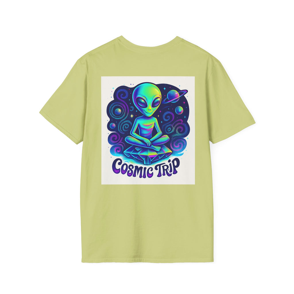 Cosmic Trip Unisex Softstyle T-Shirt - Alien Graphic Tee for Space Lovers, Gift for Birthdays, Festivals, and Casual Wear
