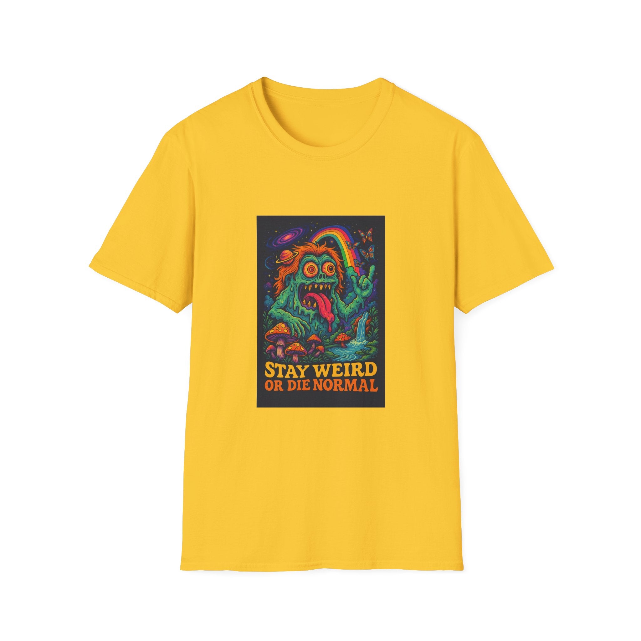 Stay Weird Unisex Softstyle T-Shirt, Fun Graphic Tee for Creatives, Quirky Gift for Weirdos, Great for Festivals, Everyday Comfort Wear