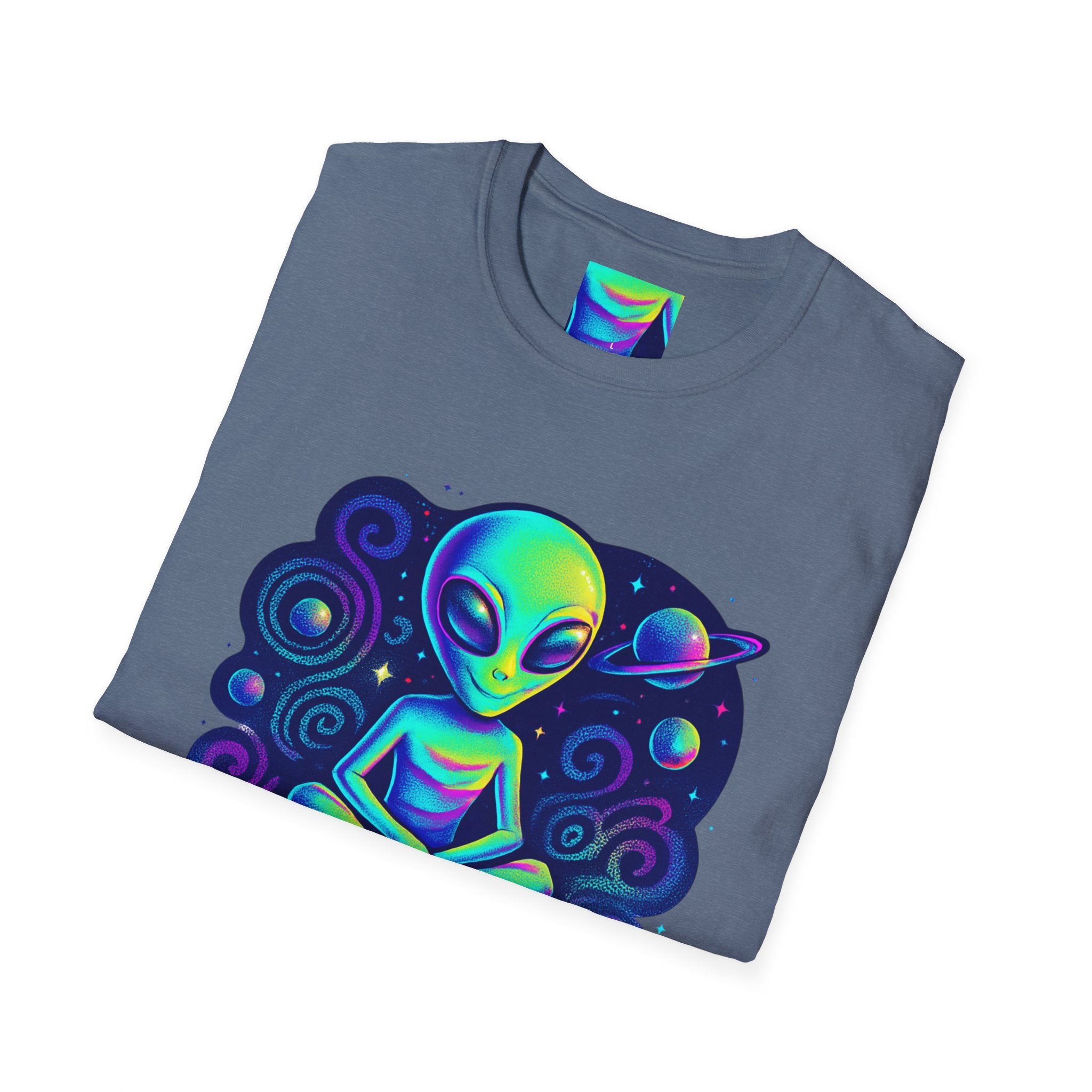Cosmic Trip Unisex Softstyle T-Shirt - Alien Graphic Tee for Space Lovers, Gift for Birthdays, Festivals, and Casual Wear