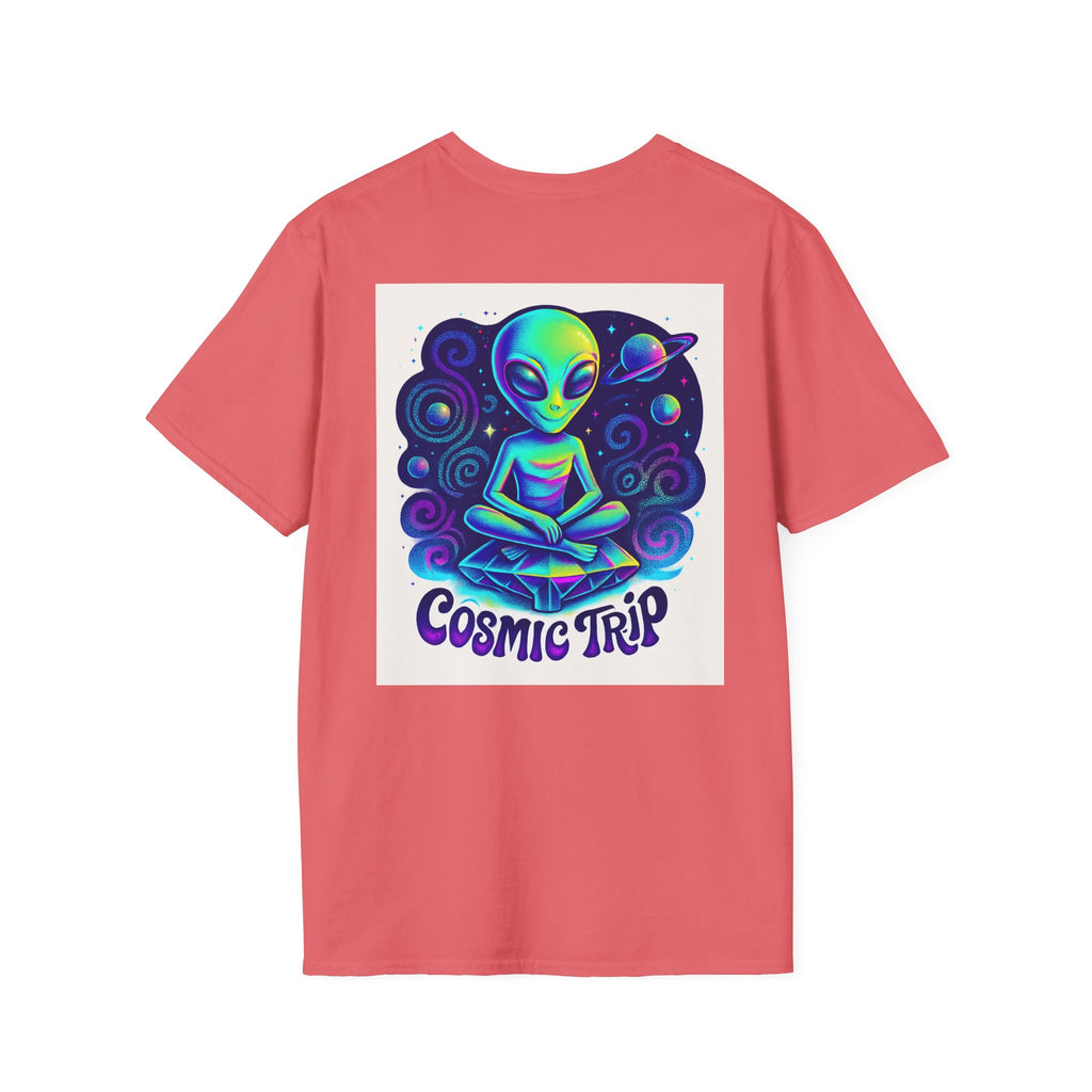 Cosmic Trip Unisex Softstyle T-Shirt - Alien Graphic Tee for Space Lovers, Gift for Birthdays, Festivals, and Casual Wear