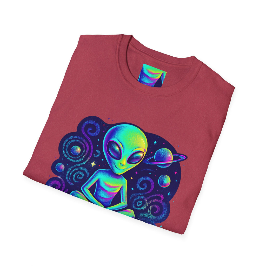 Cosmic Trip Unisex Softstyle T-Shirt - Alien Graphic Tee for Space Lovers, Gift for Birthdays, Festivals, and Casual Wear