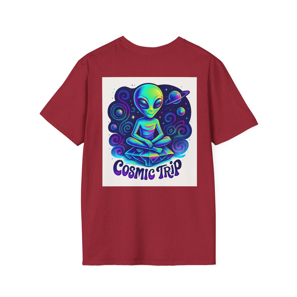 Cosmic Trip Unisex Softstyle T-Shirt - Alien Graphic Tee for Space Lovers, Gift for Birthdays, Festivals, and Casual Wear