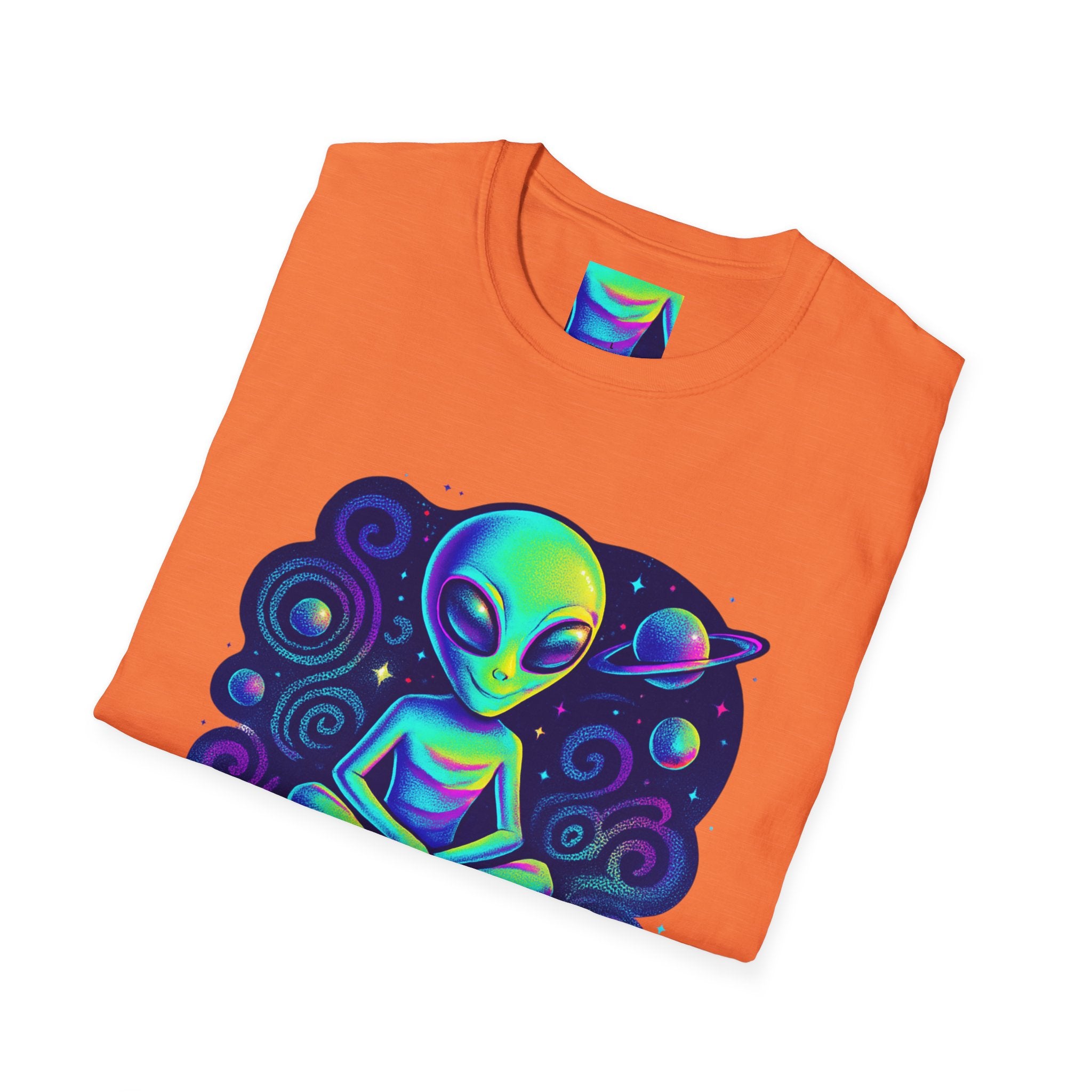 Cosmic Trip Unisex Softstyle T-Shirt - Alien Graphic Tee for Space Lovers, Gift for Birthdays, Festivals, and Casual Wear