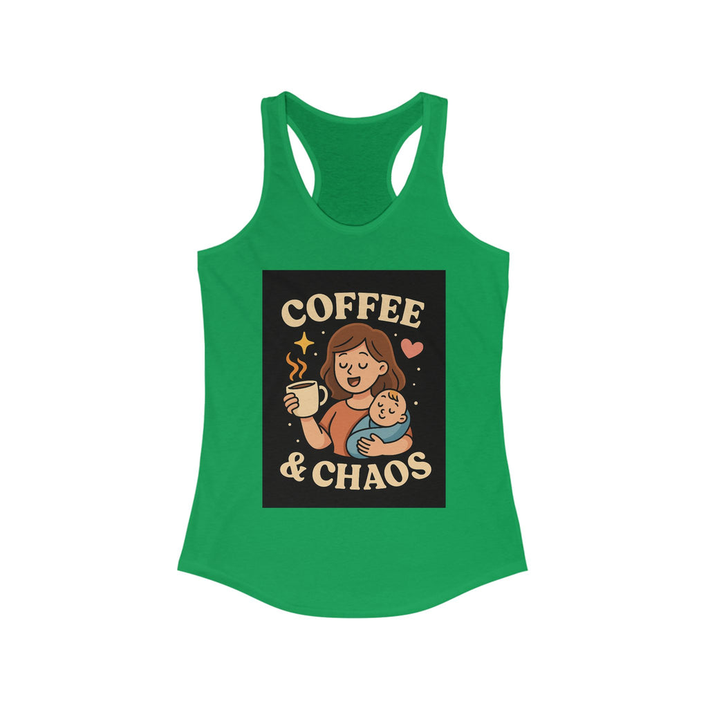 Tank Top - Mom Holding Baby Coffee and Chaos Racerback Tank for Women