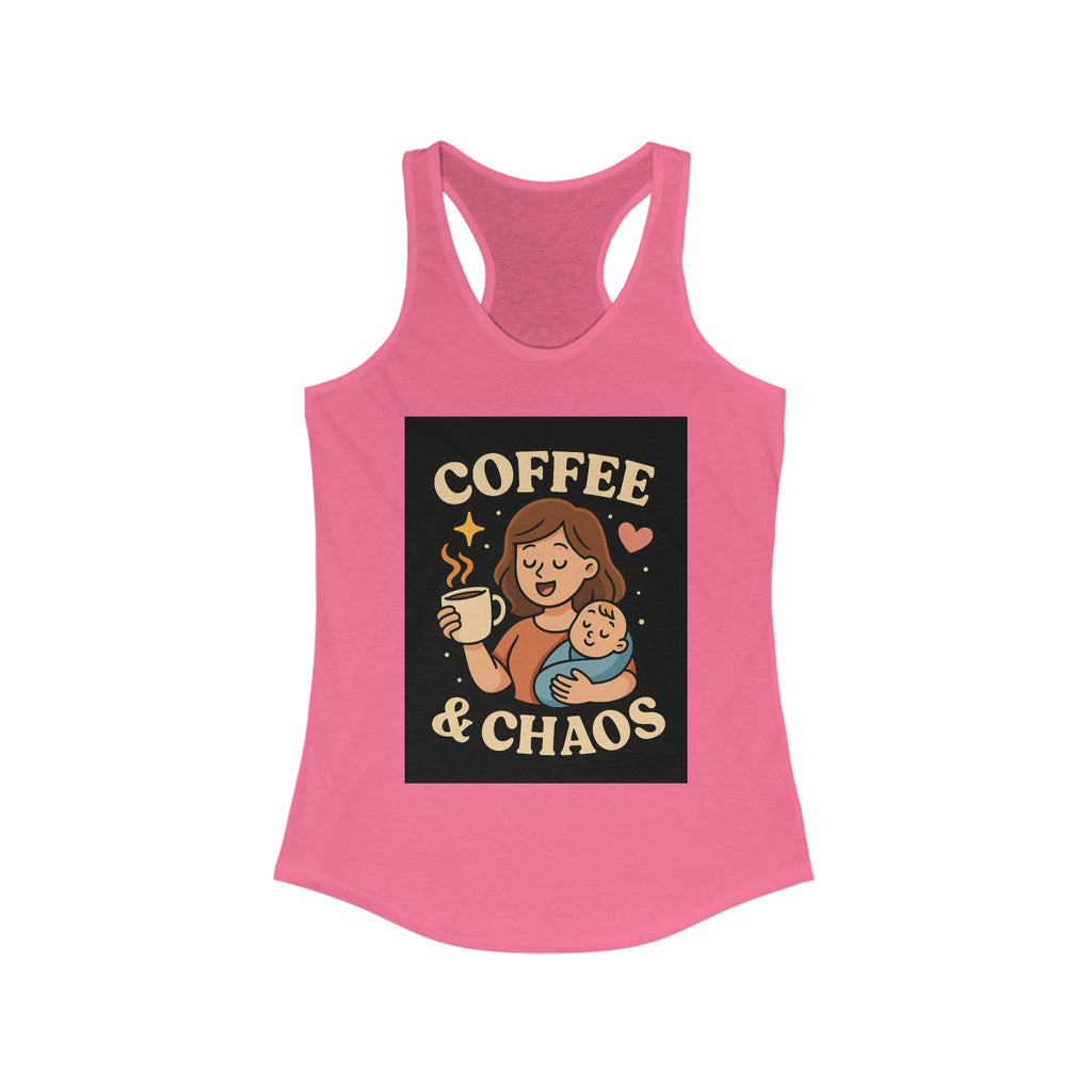 Tank Top - Mom Holding Baby Coffee and Chaos Racerback Tank for Women