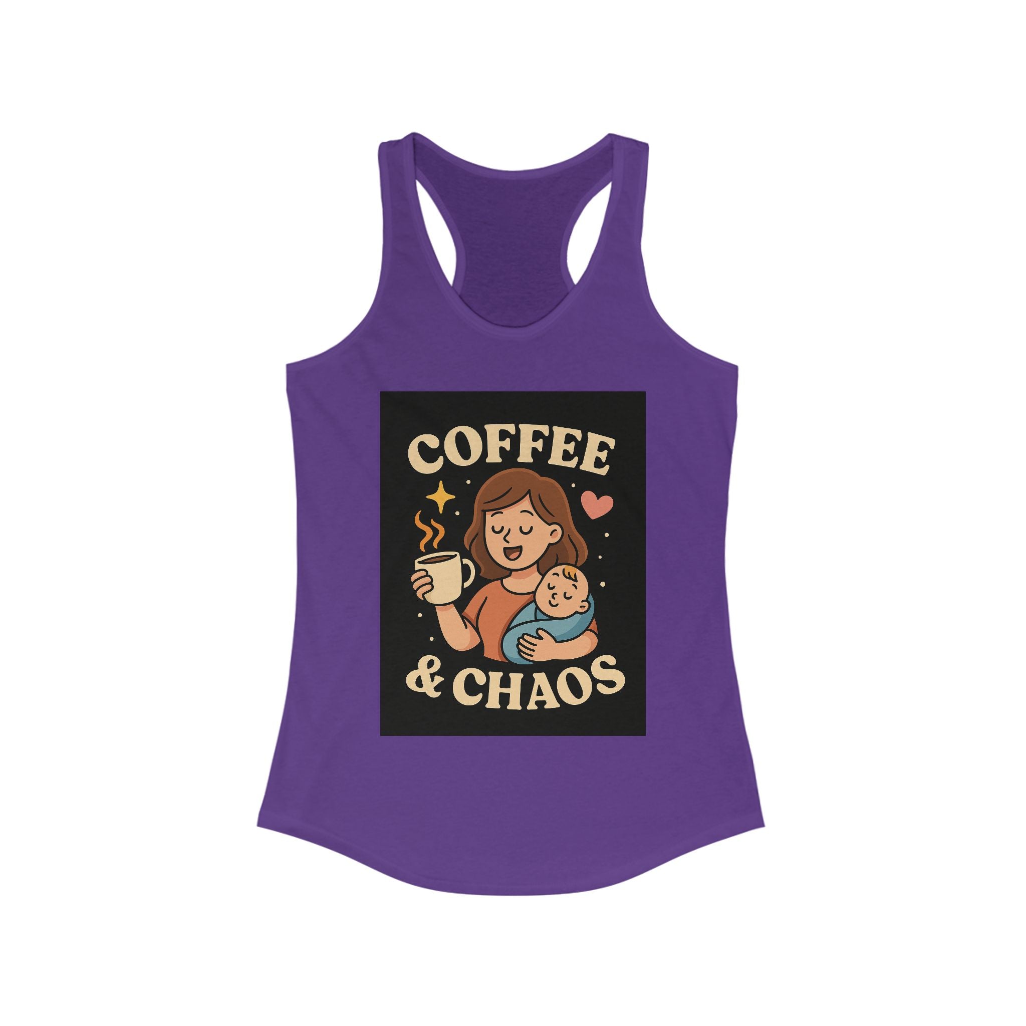 Tank Top - Mom Holding Baby Coffee and Chaos Racerback Tank for Women