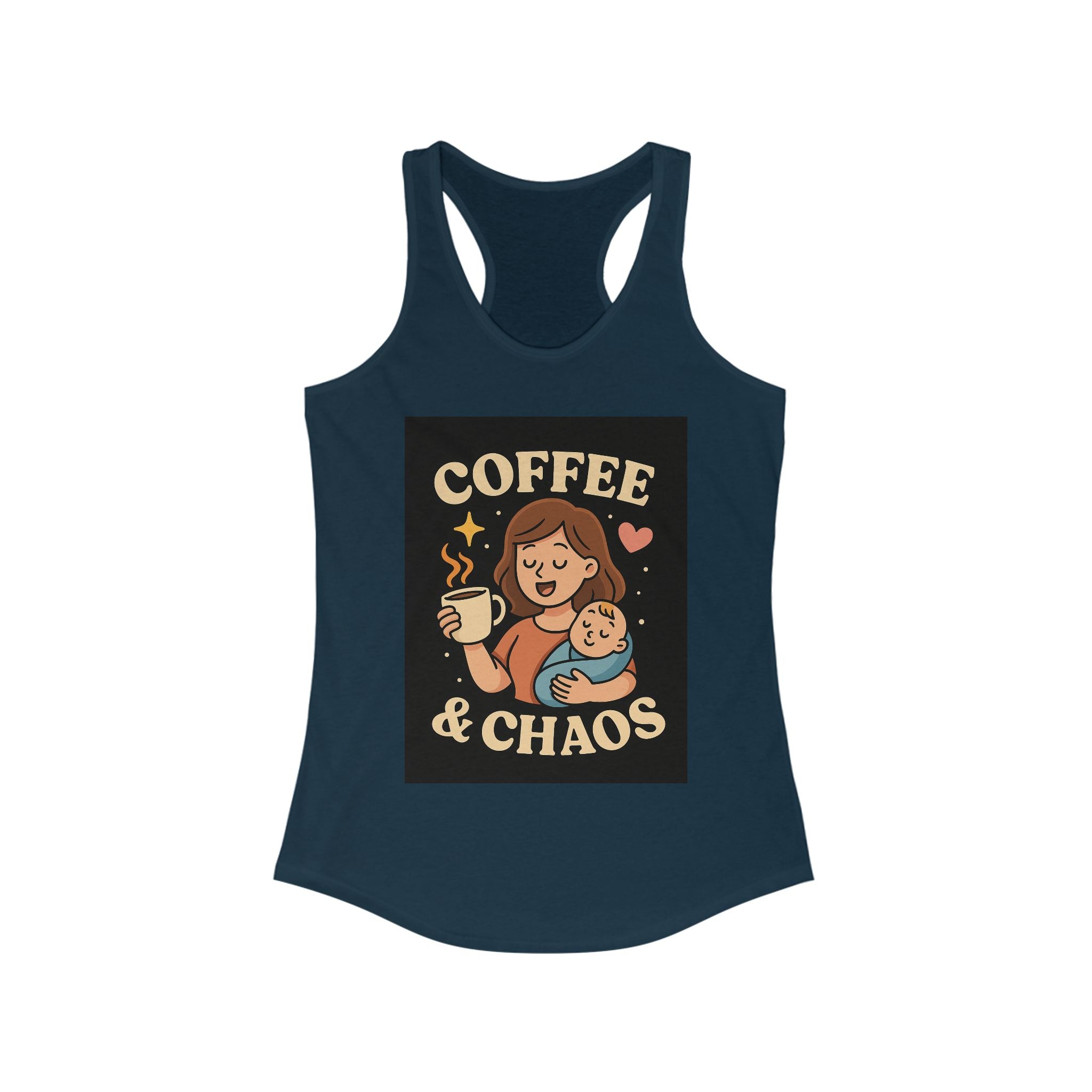 Tank Top - Mom Holding Baby Coffee and Chaos Racerback Tank for Women