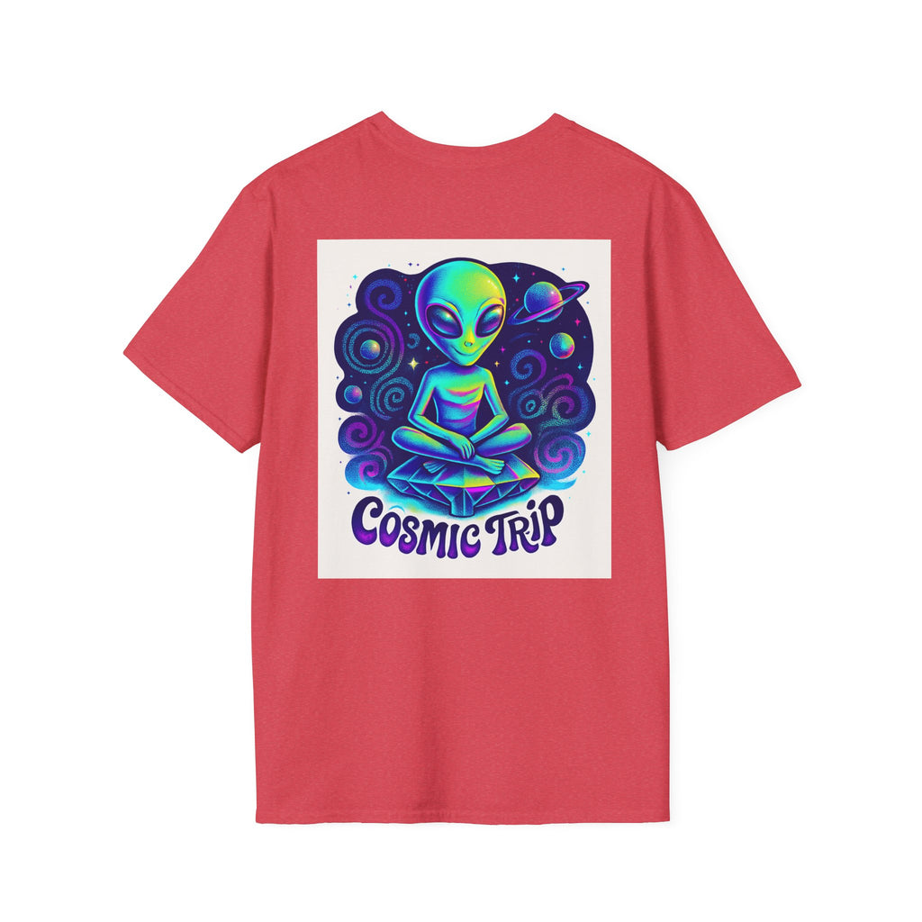 Cosmic Trip Unisex Softstyle T-Shirt - Alien Graphic Tee for Space Lovers, Gift for Birthdays, Festivals, and Casual Wear