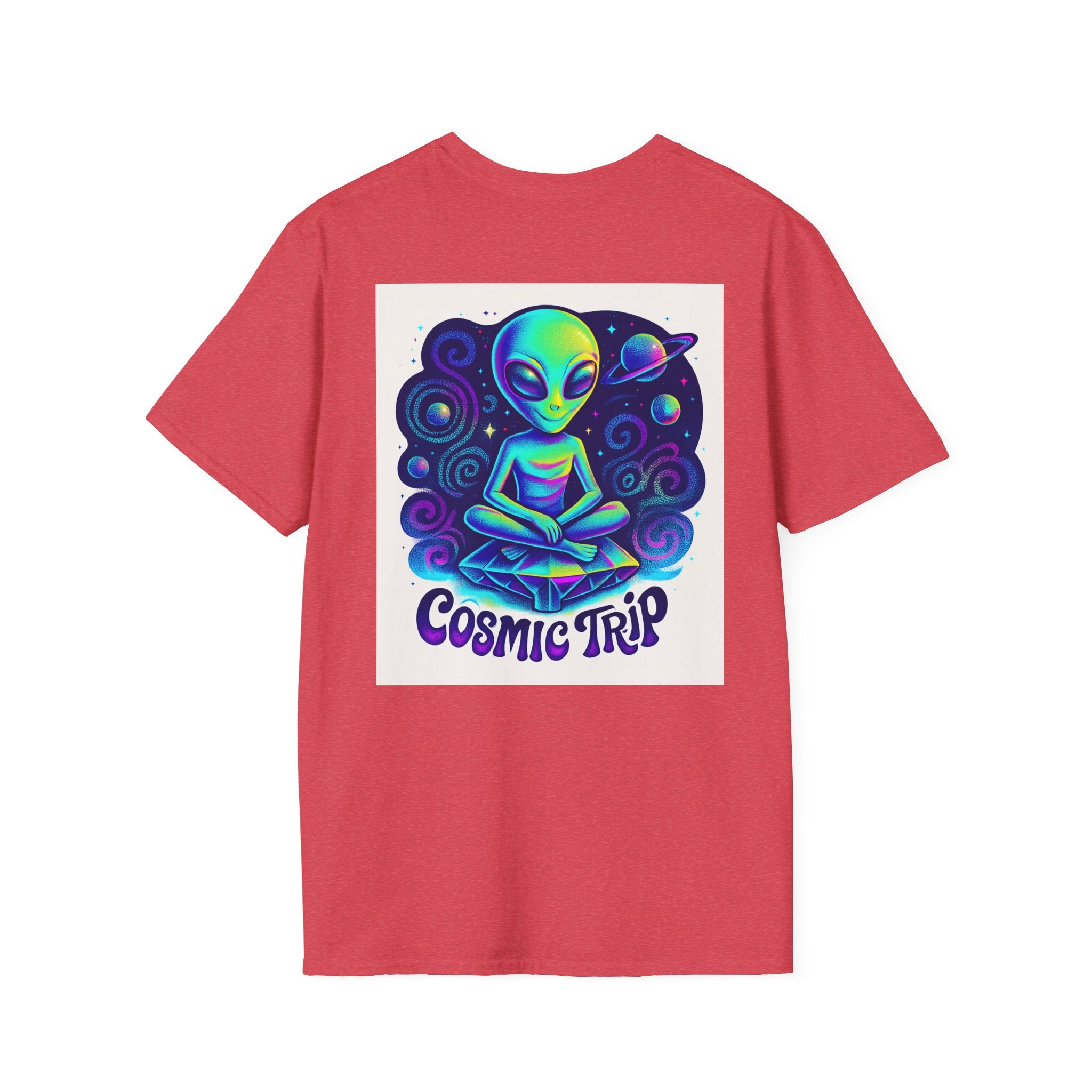 Cosmic Trip Unisex Softstyle T-Shirt - Alien Graphic Tee for Space Lovers, Gift for Birthdays, Festivals, and Casual Wear