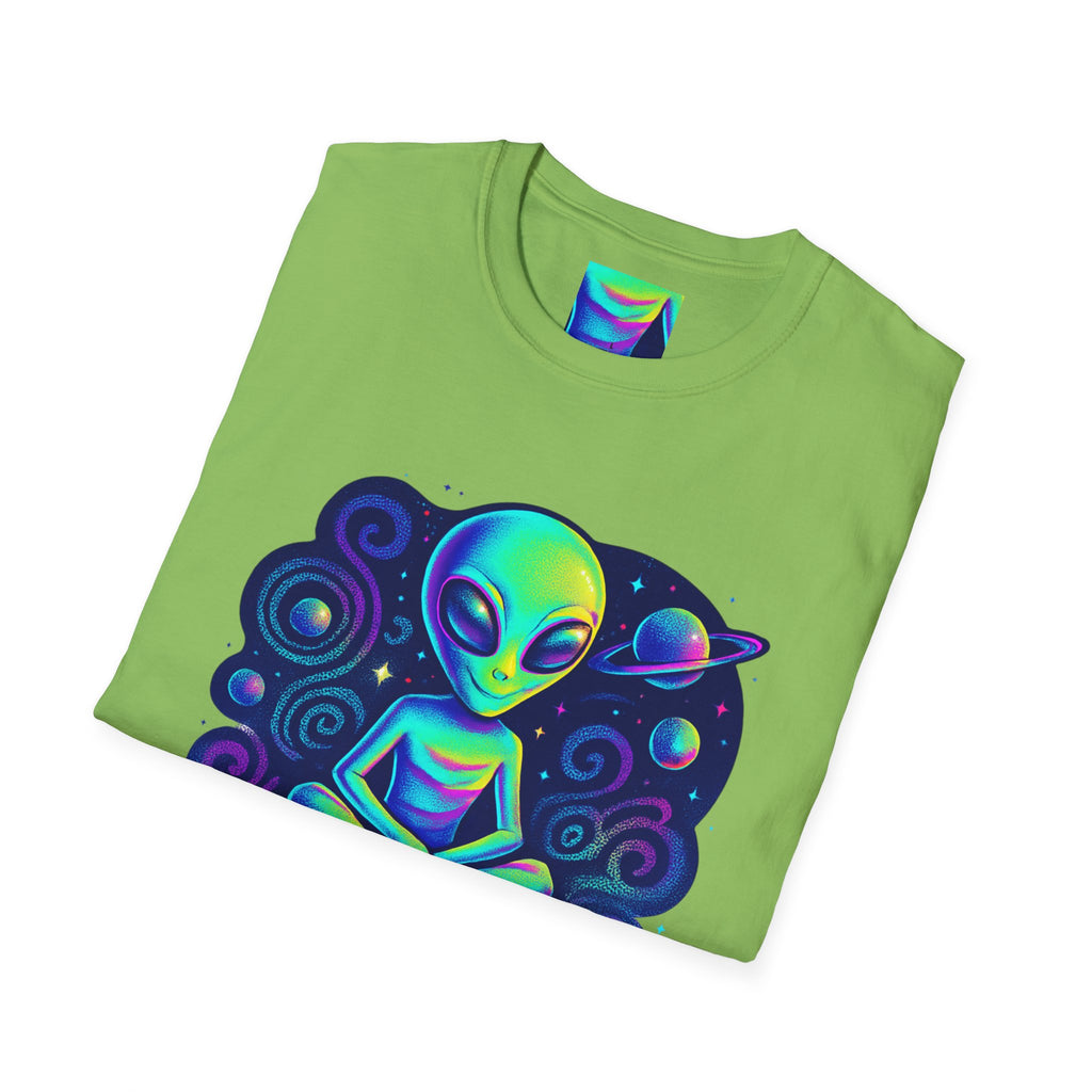 Cosmic Trip Unisex Softstyle T-Shirt - Alien Graphic Tee for Space Lovers, Gift for Birthdays, Festivals, and Casual Wear