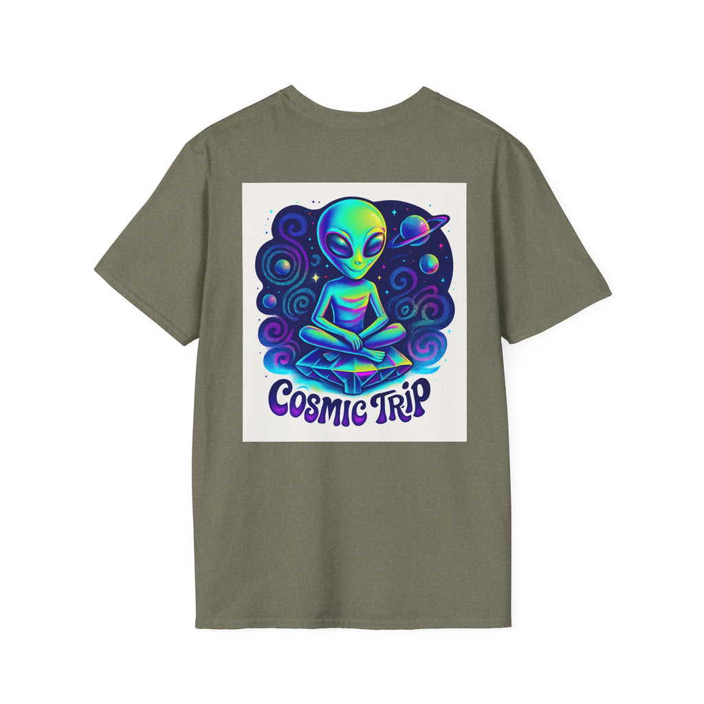 Cosmic Trip Unisex Softstyle T-Shirt - Alien Graphic Tee for Space Lovers, Gift for Birthdays, Festivals, and Casual Wear