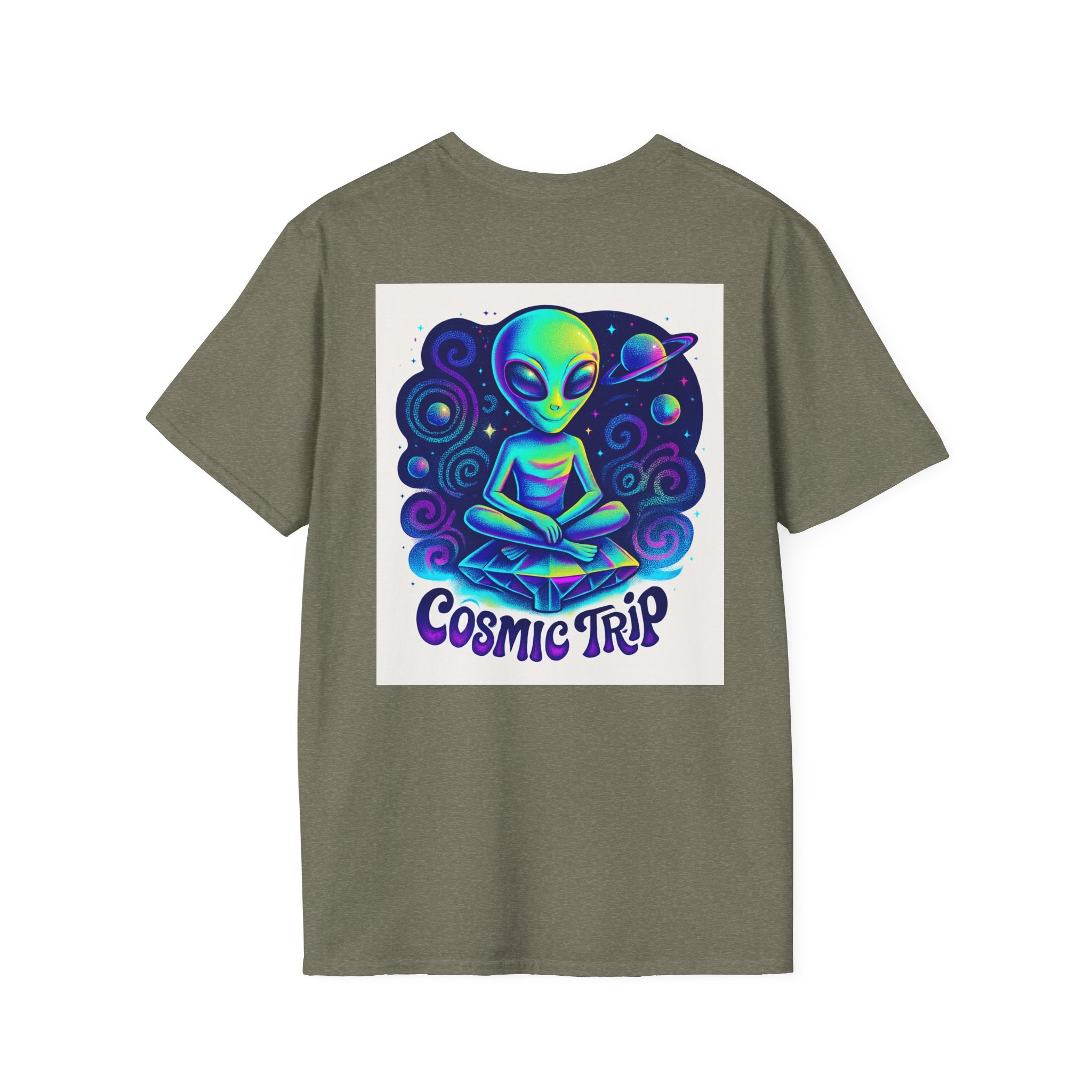 Cosmic Trip Unisex Softstyle T-Shirt - Alien Graphic Tee for Space Lovers, Gift for Birthdays, Festivals, and Casual Wear
