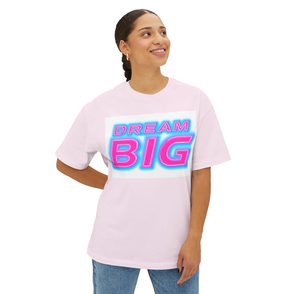 Neon Typography Boxy Tee - Dream Big Pink Cyan Retro Style