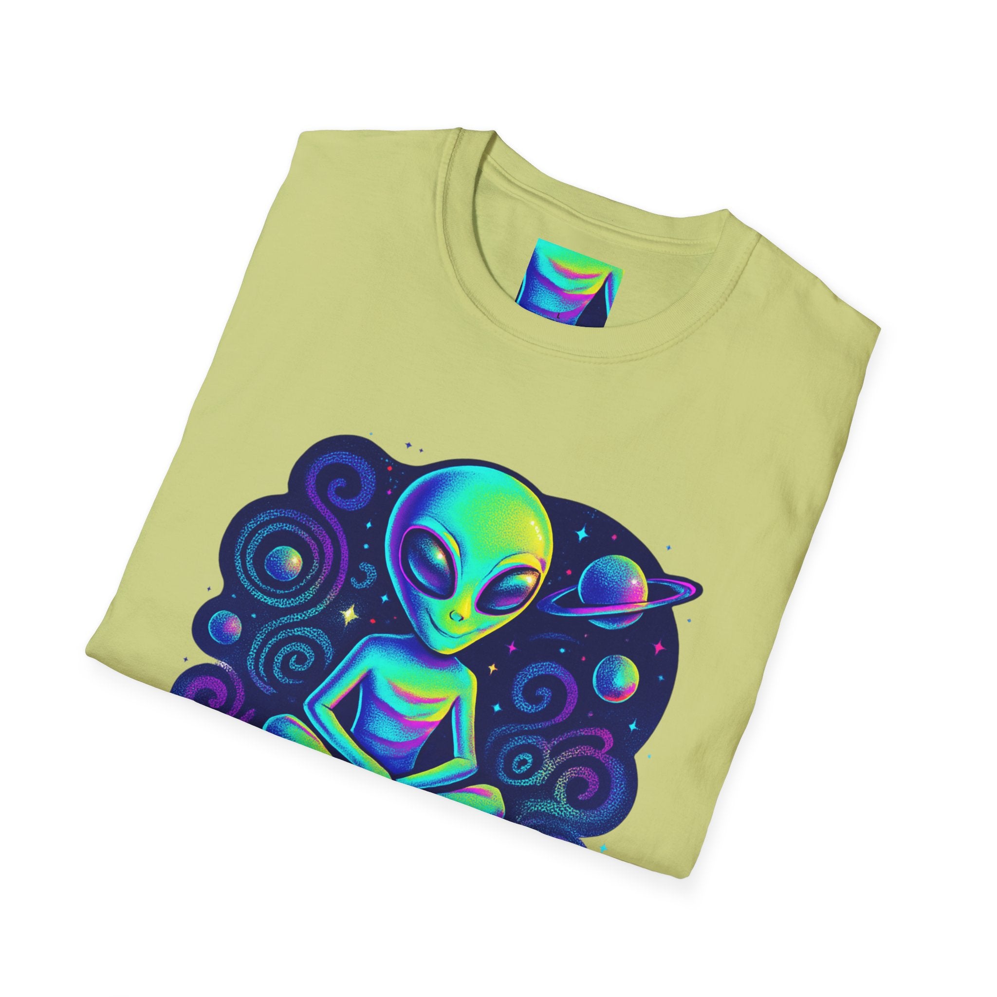 Cosmic Trip Unisex Softstyle T-Shirt - Alien Graphic Tee for Space Lovers, Gift for Birthdays, Festivals, and Casual Wear