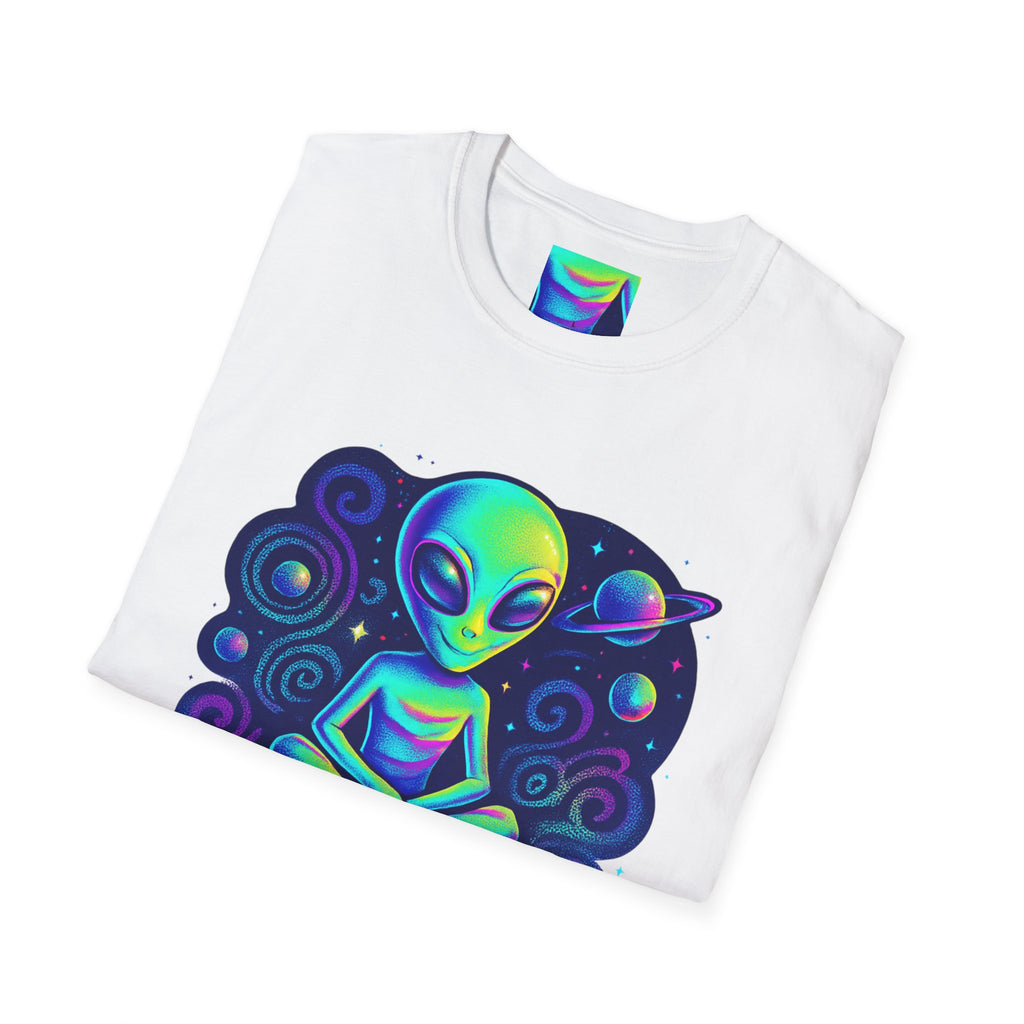 Cosmic Trip Unisex Softstyle T-Shirt - Alien Graphic Tee for Space Lovers, Gift for Birthdays, Festivals, and Casual Wear