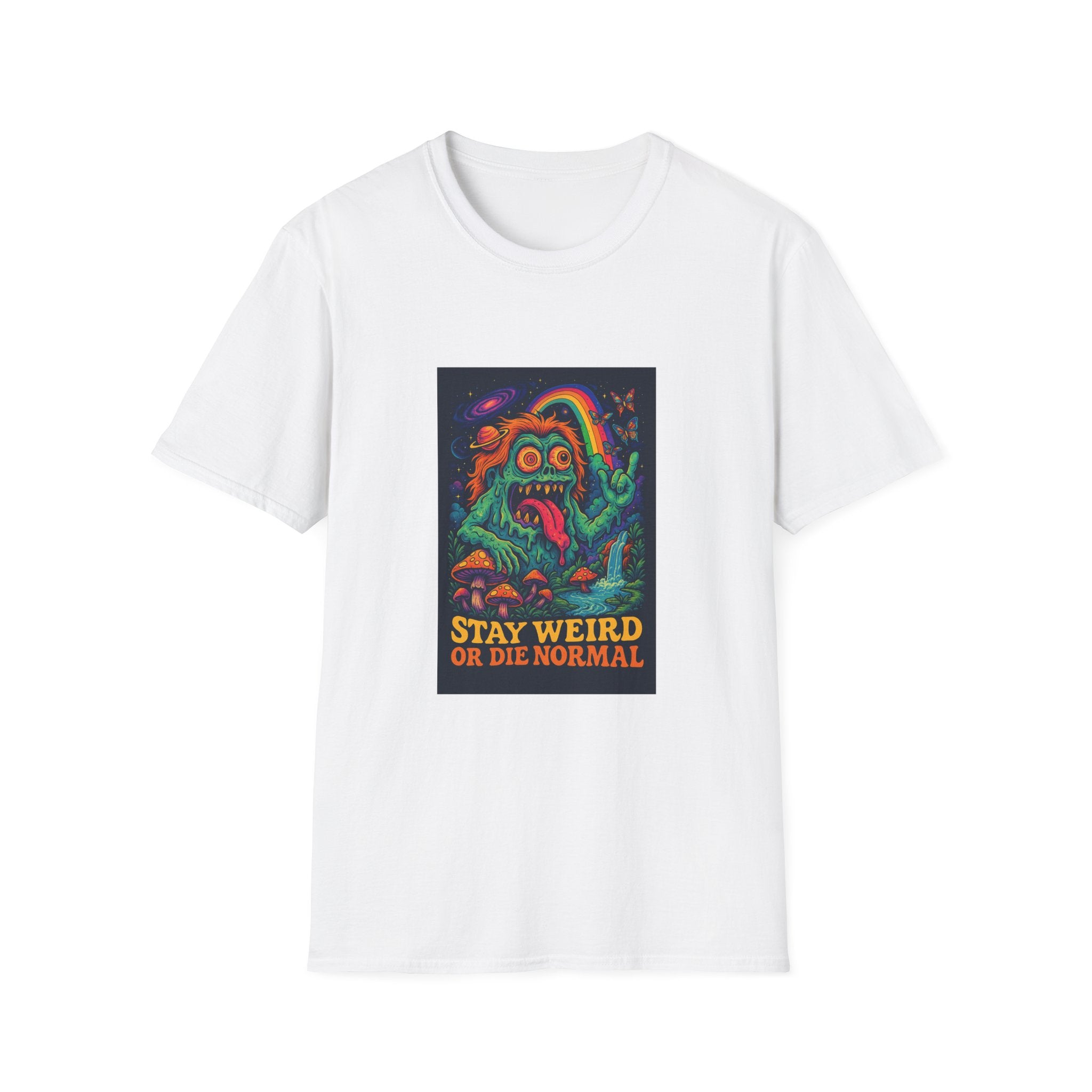 Stay Weird Unisex Softstyle T-Shirt, Fun Graphic Tee for Creatives, Quirky Gift for Weirdos, Great for Festivals, Everyday Comfort Wear