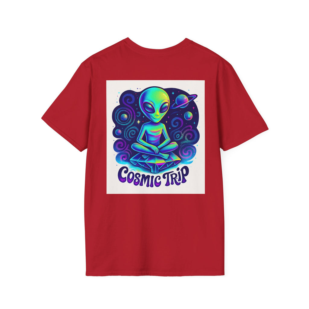 Cosmic Trip Unisex Softstyle T-Shirt - Alien Graphic Tee for Space Lovers, Gift for Birthdays, Festivals, and Casual Wear