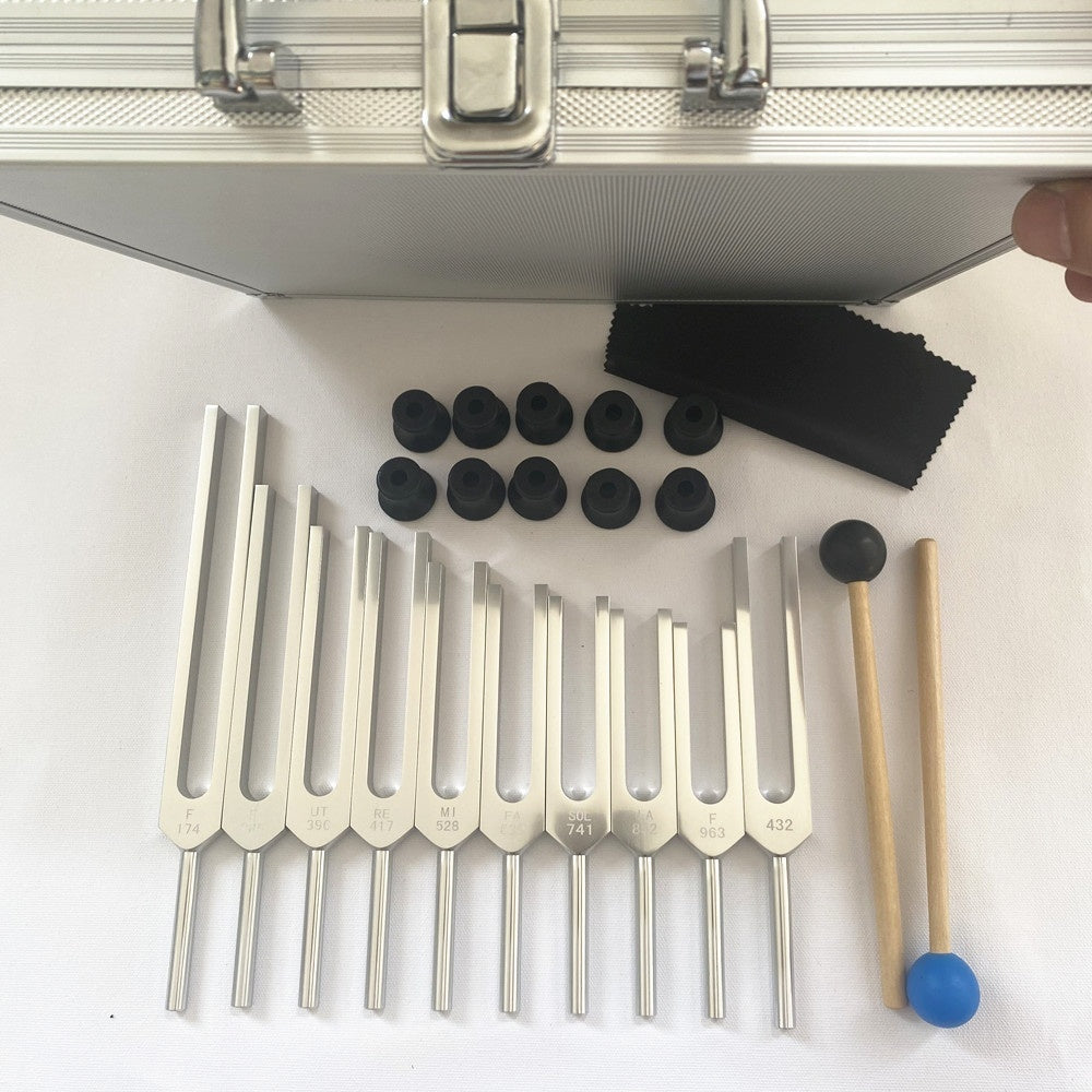 Professional Aluminum Tuning Fork Set for Meditation, Sound Therapy & Deep Relaxation (10-Piece Set)