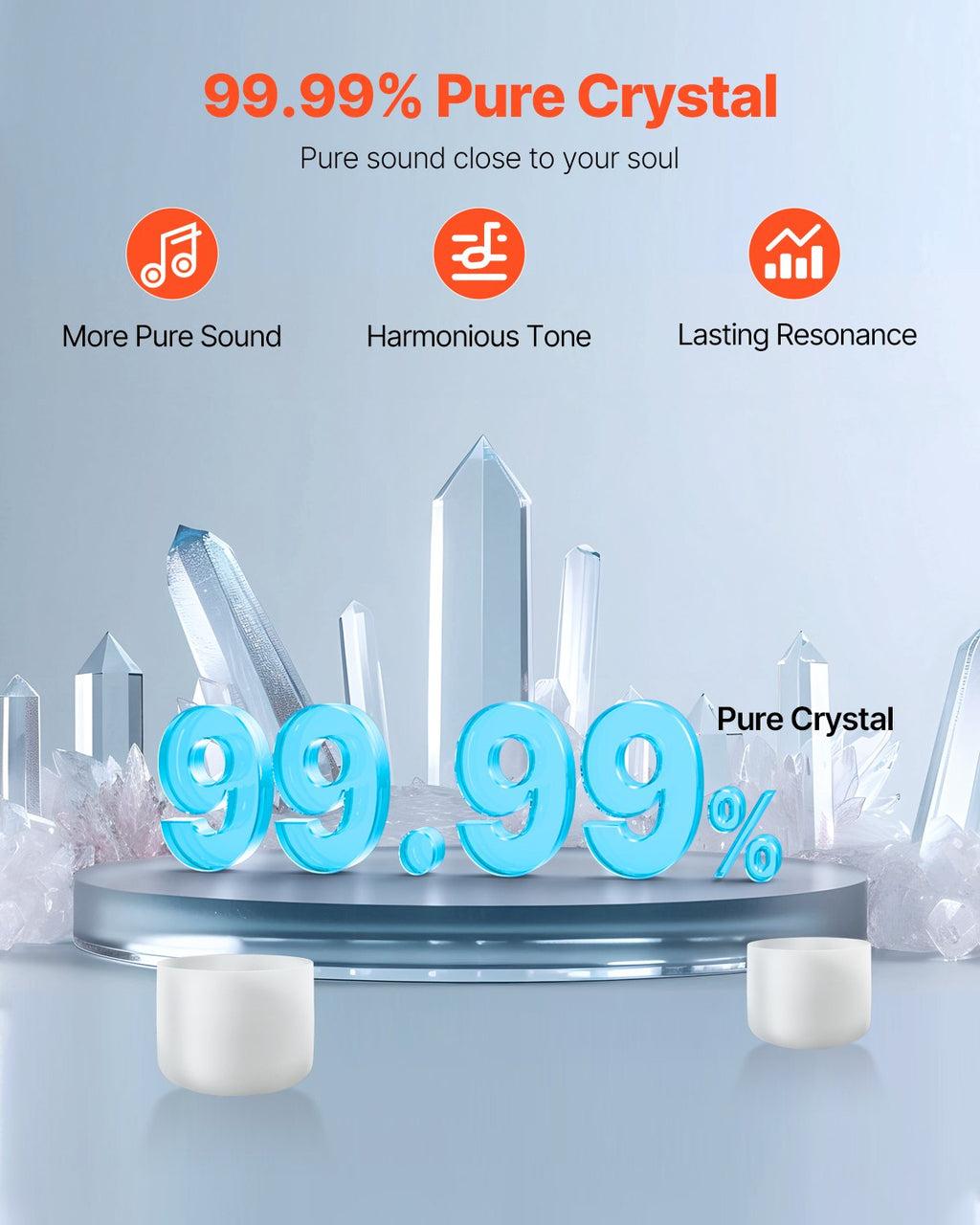 Crystal Singing Bowls Set (8” & 10”) – Frosted Quartz Sound Healing Bowls for Meditation & Yoga