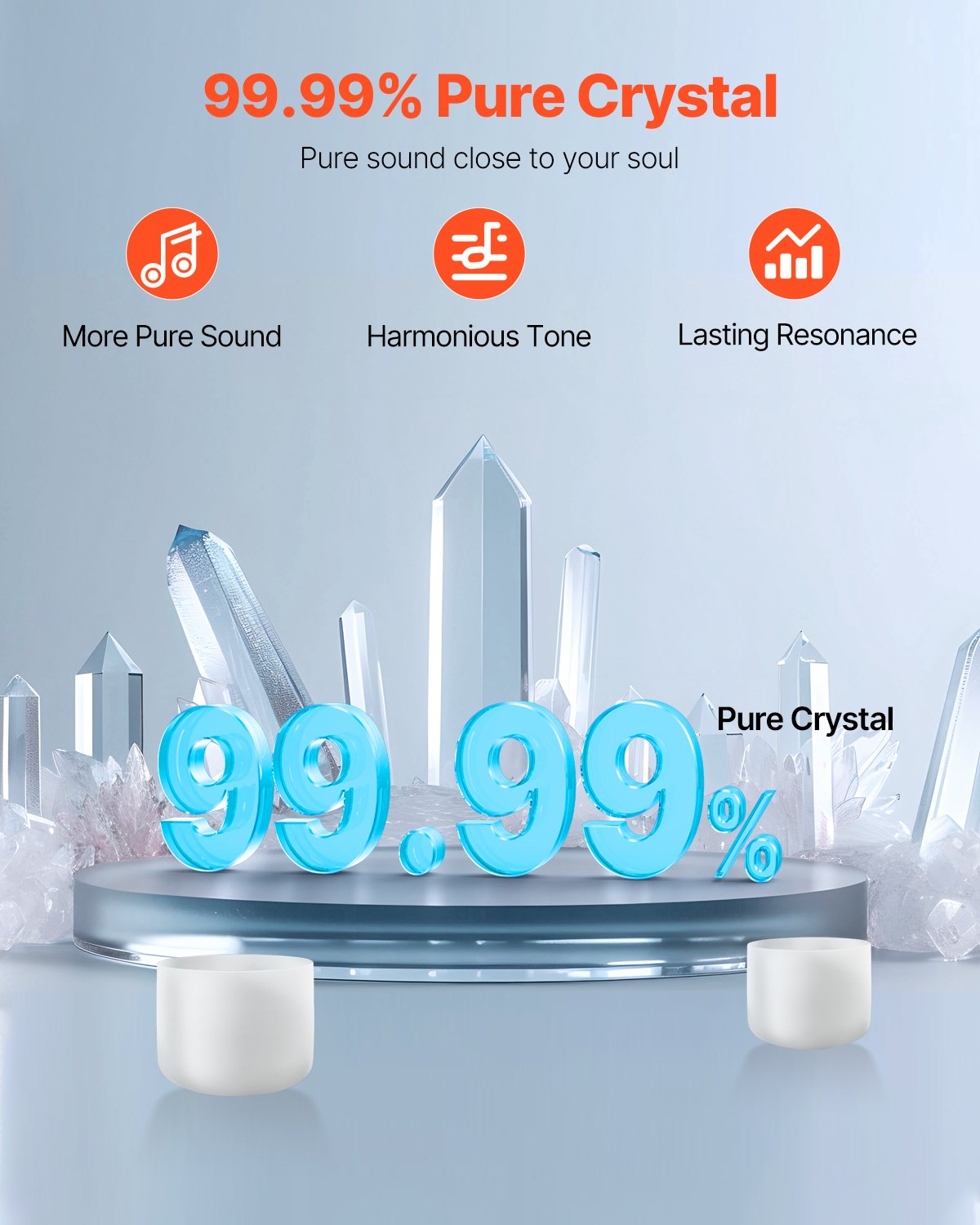 Crystal Singing Bowls Set (8” & 10”) – Frosted Quartz Sound Healing Bowls for Meditation & Yoga