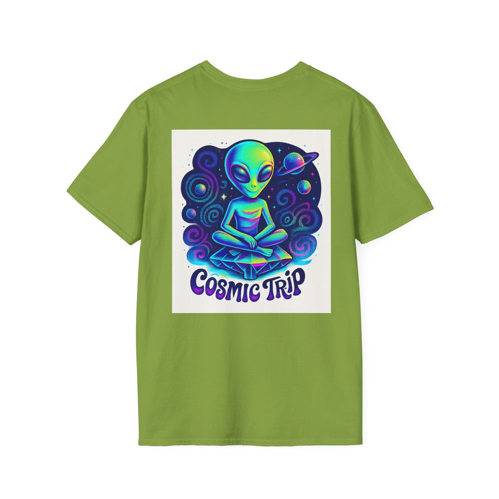 Cosmic Trip Unisex Softstyle T-Shirt - Alien Graphic Tee for Space Lovers, Gift for Birthdays, Festivals, and Casual Wear