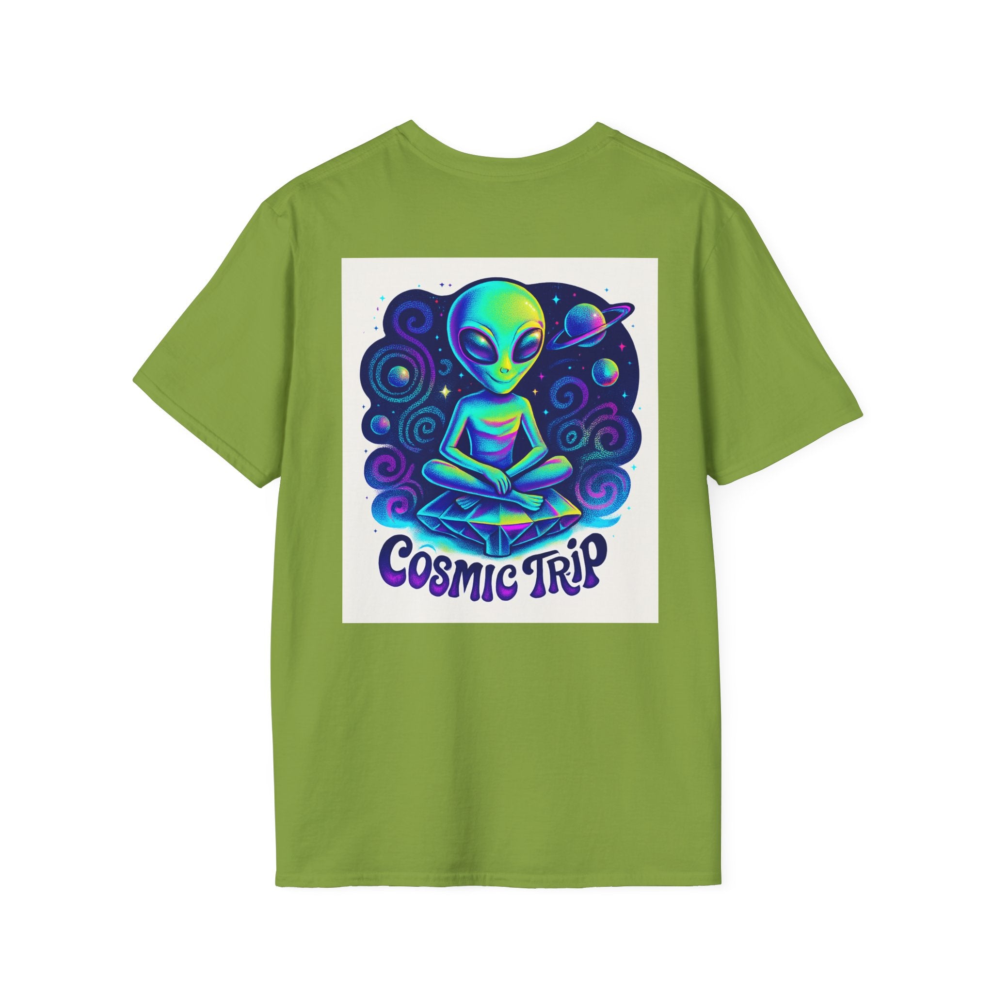 Cosmic Trip Unisex Softstyle T-Shirt - Alien Graphic Tee for Space Lovers, Gift for Birthdays, Festivals, and Casual Wear