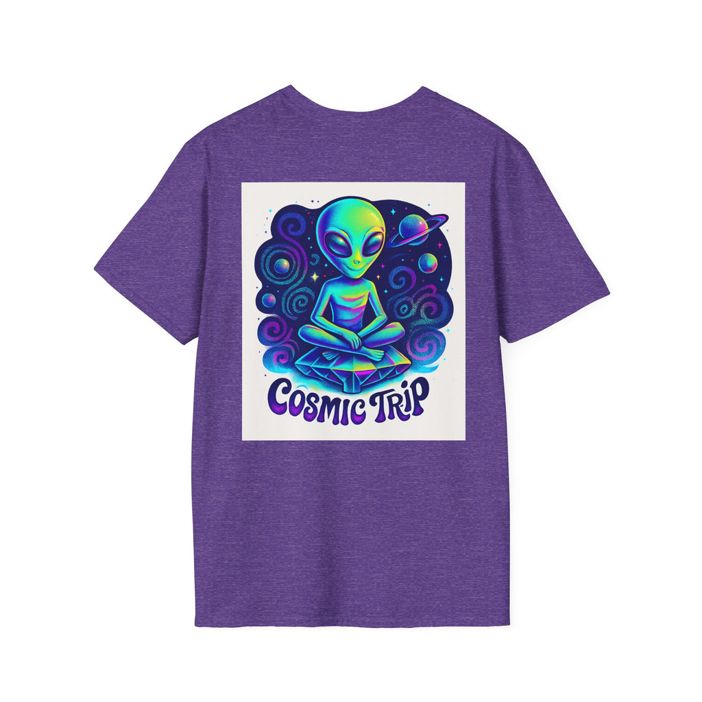 Cosmic Trip Unisex Softstyle T-Shirt - Alien Graphic Tee for Space Lovers, Gift for Birthdays, Festivals, and Casual Wear