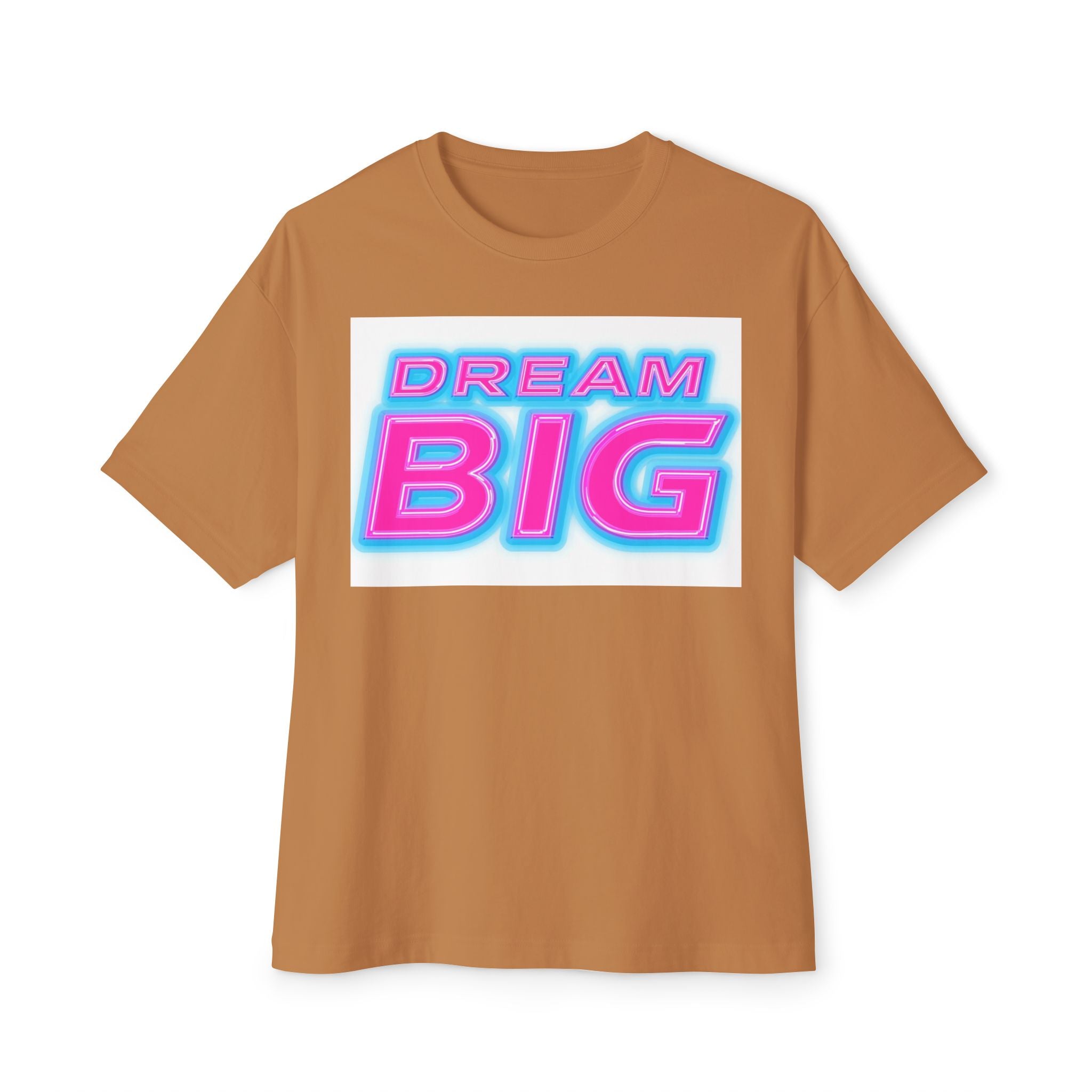Neon Typography Boxy Tee - Dream Big Pink Cyan Retro Style