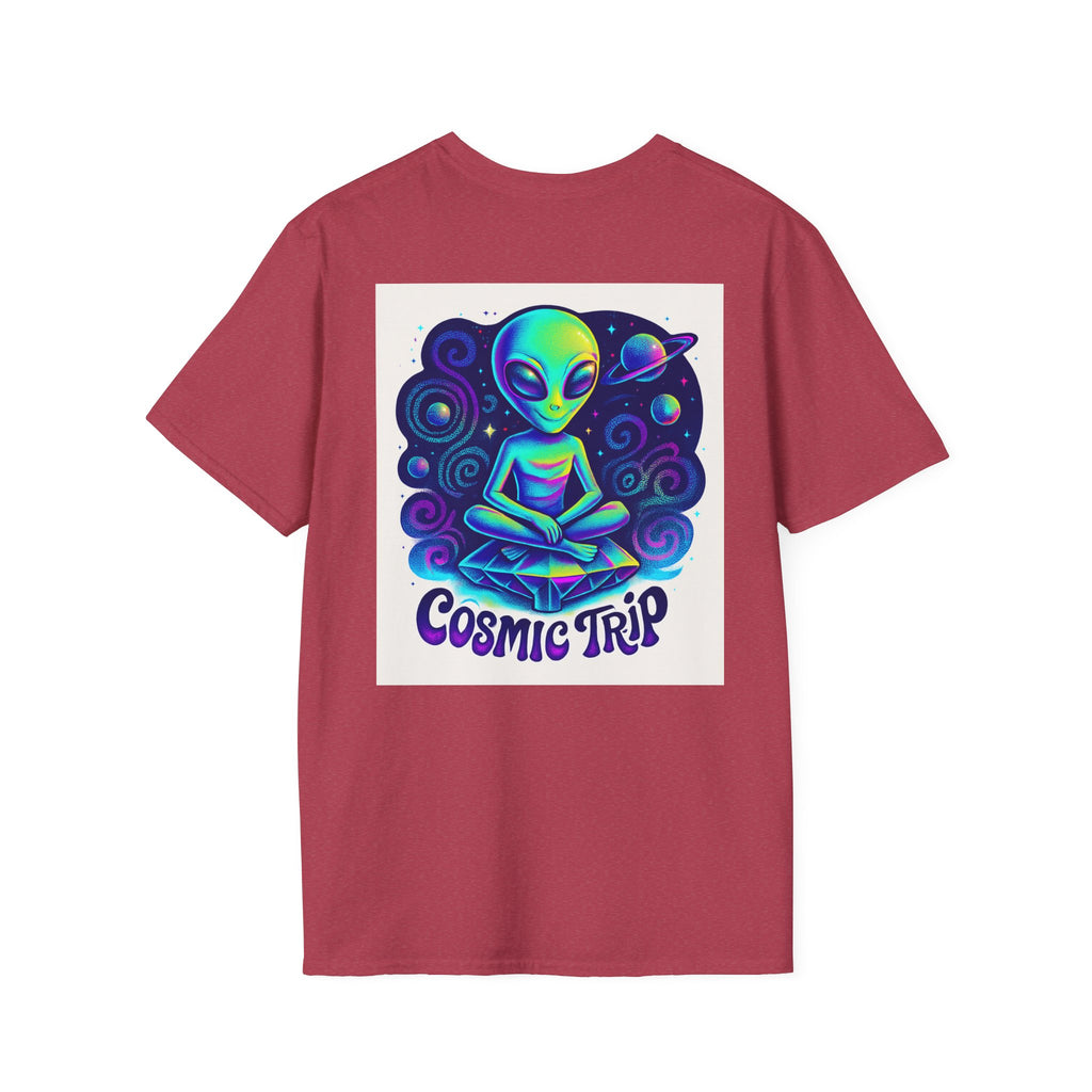 Cosmic Trip Unisex Softstyle T-Shirt - Alien Graphic Tee for Space Lovers, Gift for Birthdays, Festivals, and Casual Wear