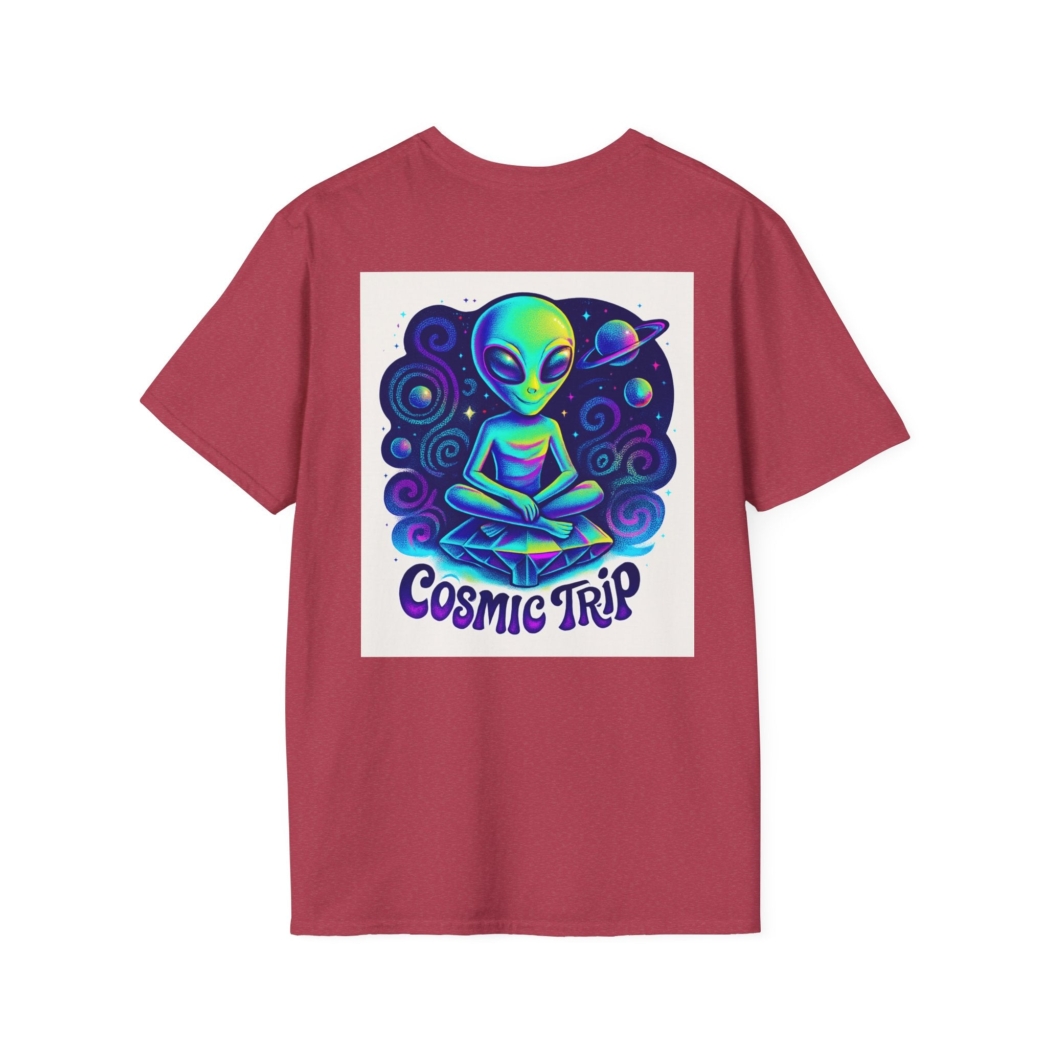 Cosmic Trip Unisex Softstyle T-Shirt - Alien Graphic Tee for Space Lovers, Gift for Birthdays, Festivals, and Casual Wear