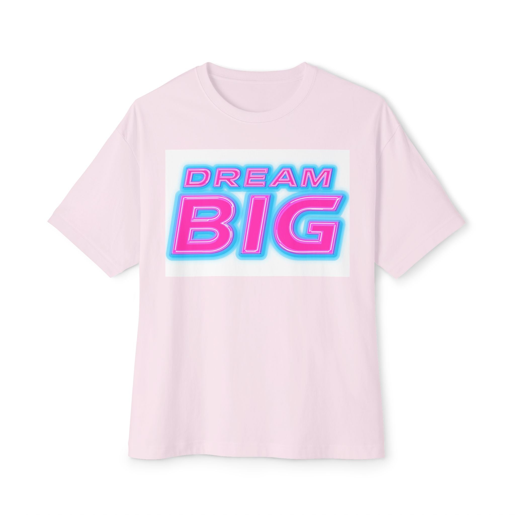 Neon Typography Boxy Tee - Dream Big Pink Cyan Retro Style