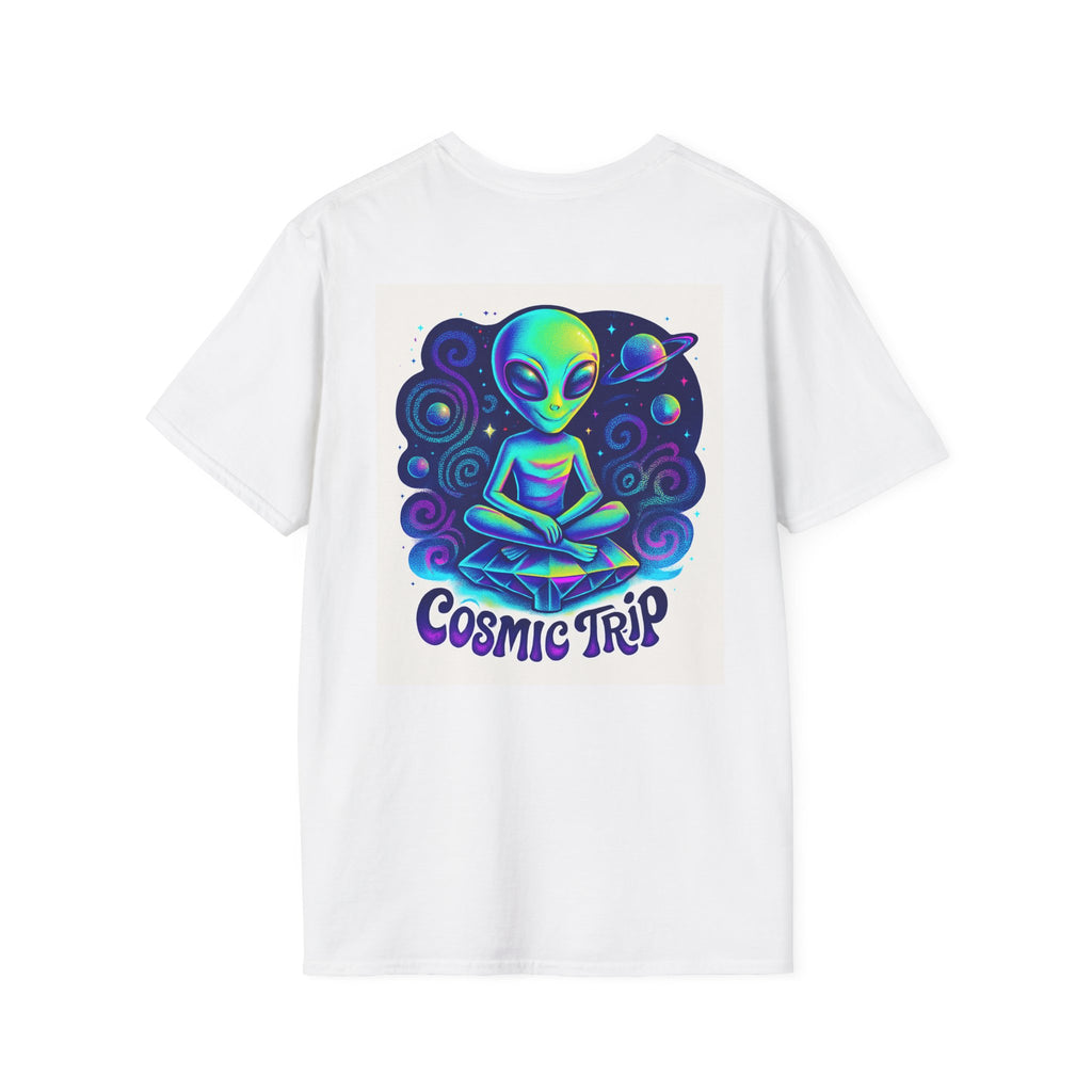Cosmic Trip Unisex Softstyle T-Shirt - Alien Graphic Tee for Space Lovers, Gift for Birthdays, Festivals, and Casual Wear