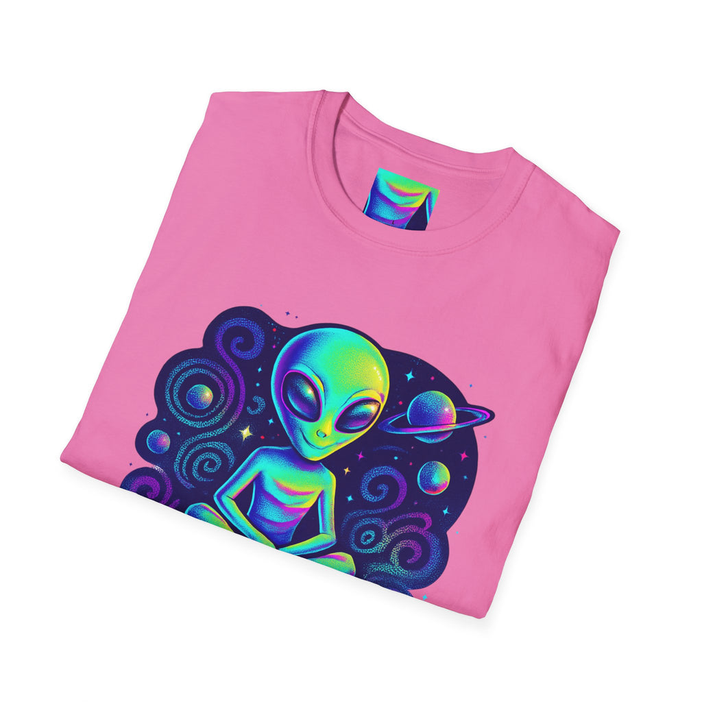 Cosmic Trip Unisex Softstyle T-Shirt - Alien Graphic Tee for Space Lovers, Gift for Birthdays, Festivals, and Casual Wear