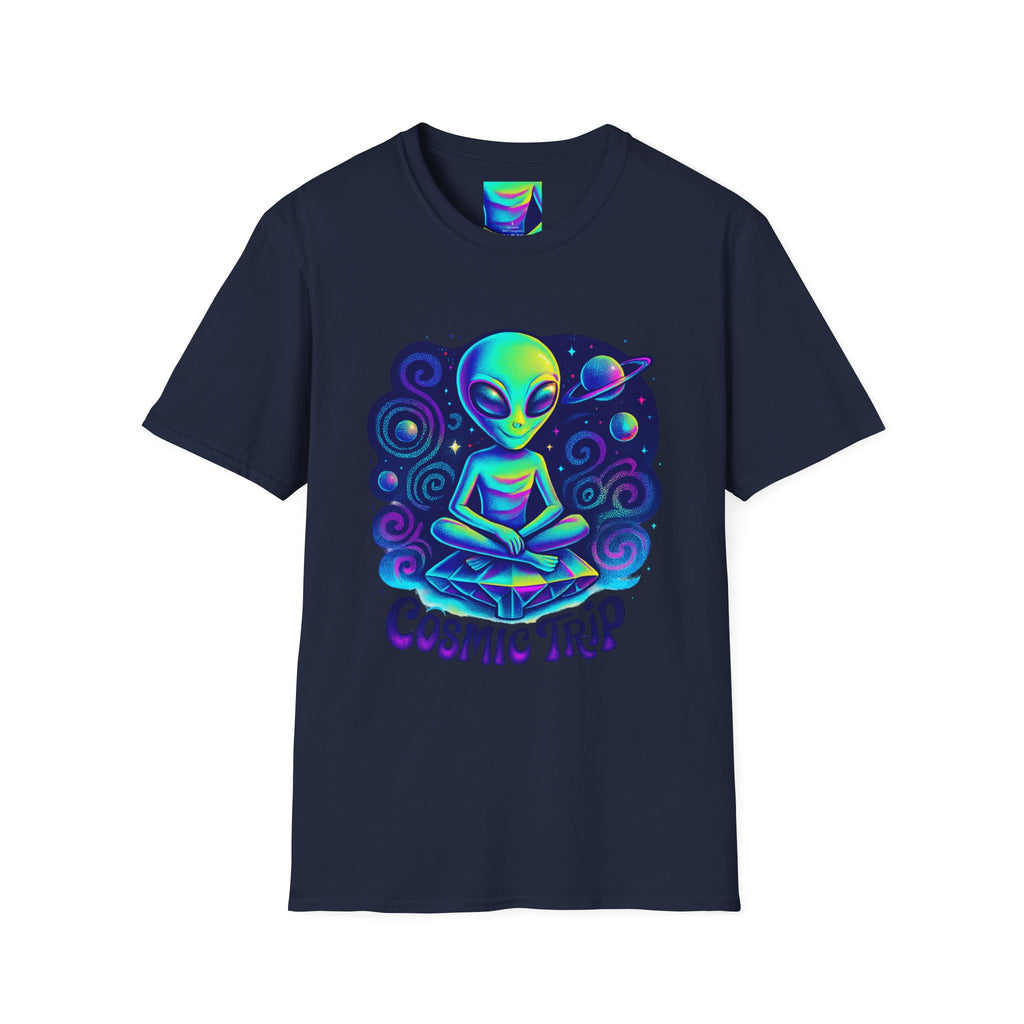 Cosmic Trip Unisex Softstyle T-Shirt - Alien Graphic Tee for Space Lovers, Gift for Birthdays, Festivals, and Casual Wear