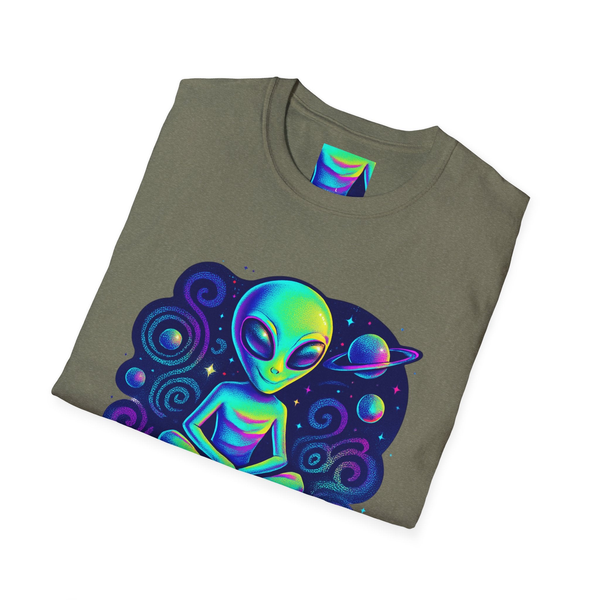 Cosmic Trip Unisex Softstyle T-Shirt - Alien Graphic Tee for Space Lovers, Gift for Birthdays, Festivals, and Casual Wear