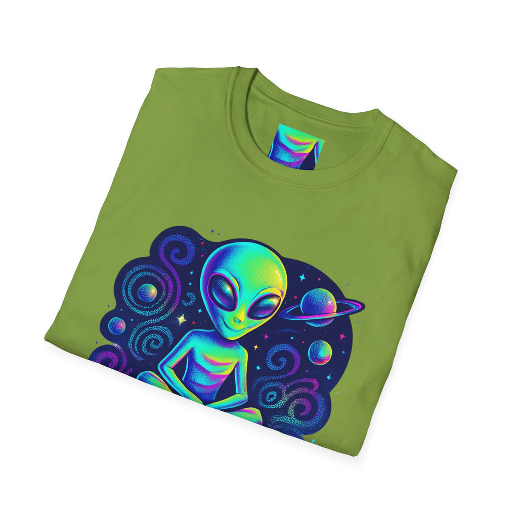 Cosmic Trip Unisex Softstyle T-Shirt - Alien Graphic Tee for Space Lovers, Gift for Birthdays, Festivals, and Casual Wear