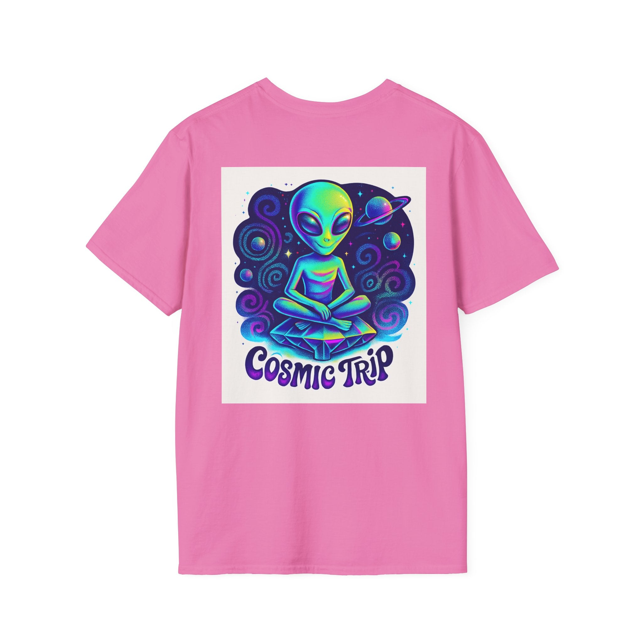 Cosmic Trip Unisex Softstyle T-Shirt - Alien Graphic Tee for Space Lovers, Gift for Birthdays, Festivals, and Casual Wear