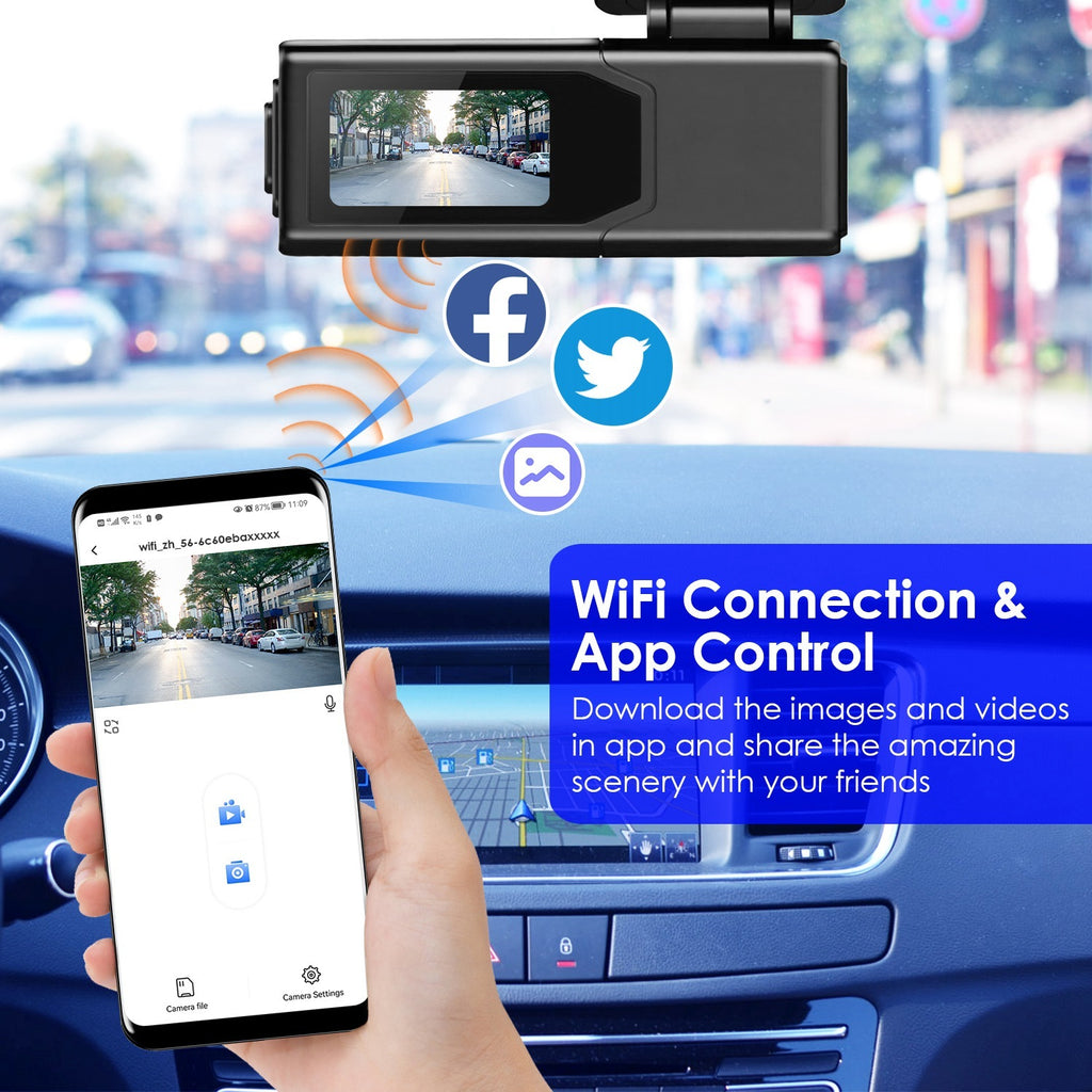 1Pc 2K HD Front Dash Cam For Car With IPS Screen Night Vision Loop Recording Included 32G Storage Card 140 Degree Wide Angle WiFi App Control Front Dashcam