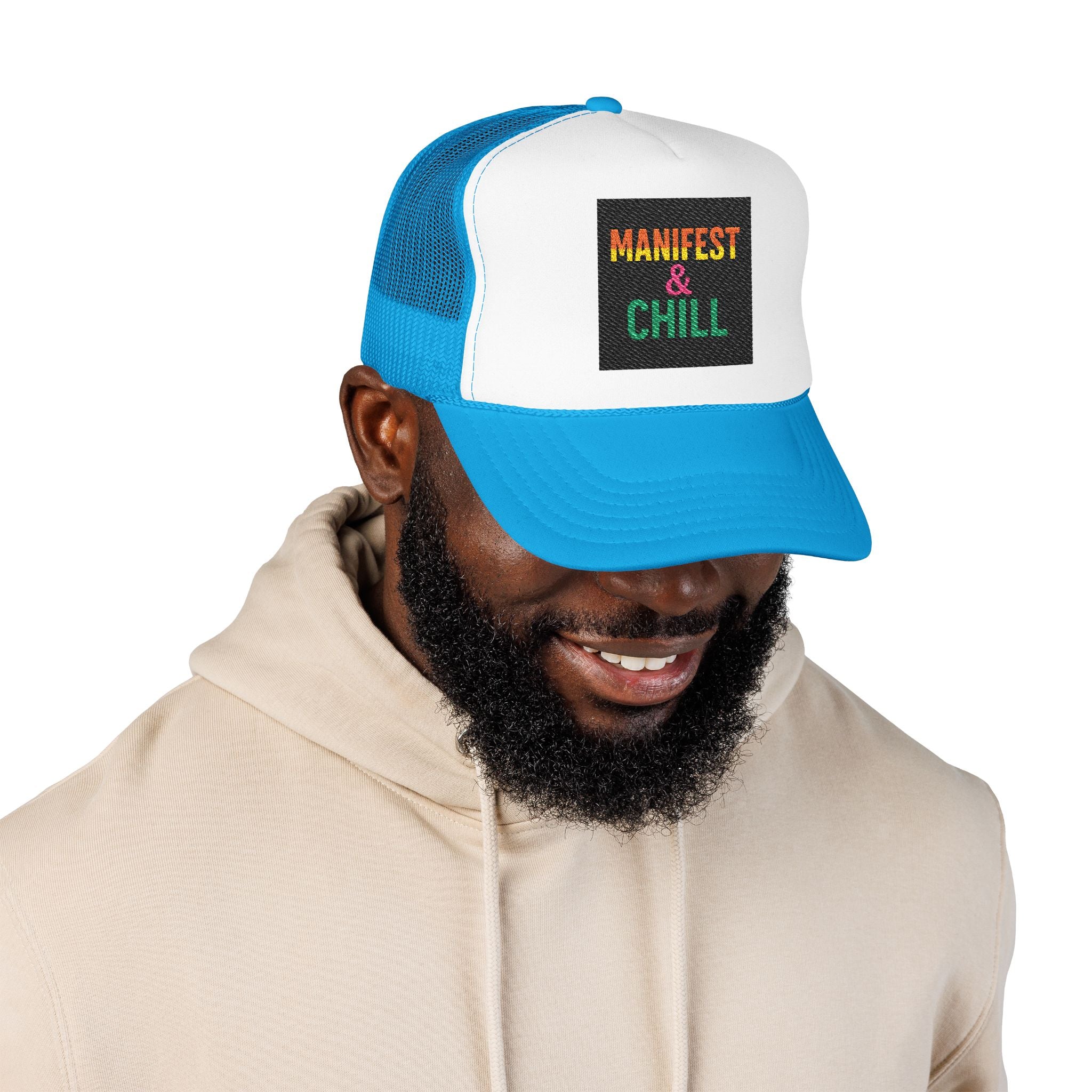 Embroidered Trucker Hat - Manifest and Chill Design