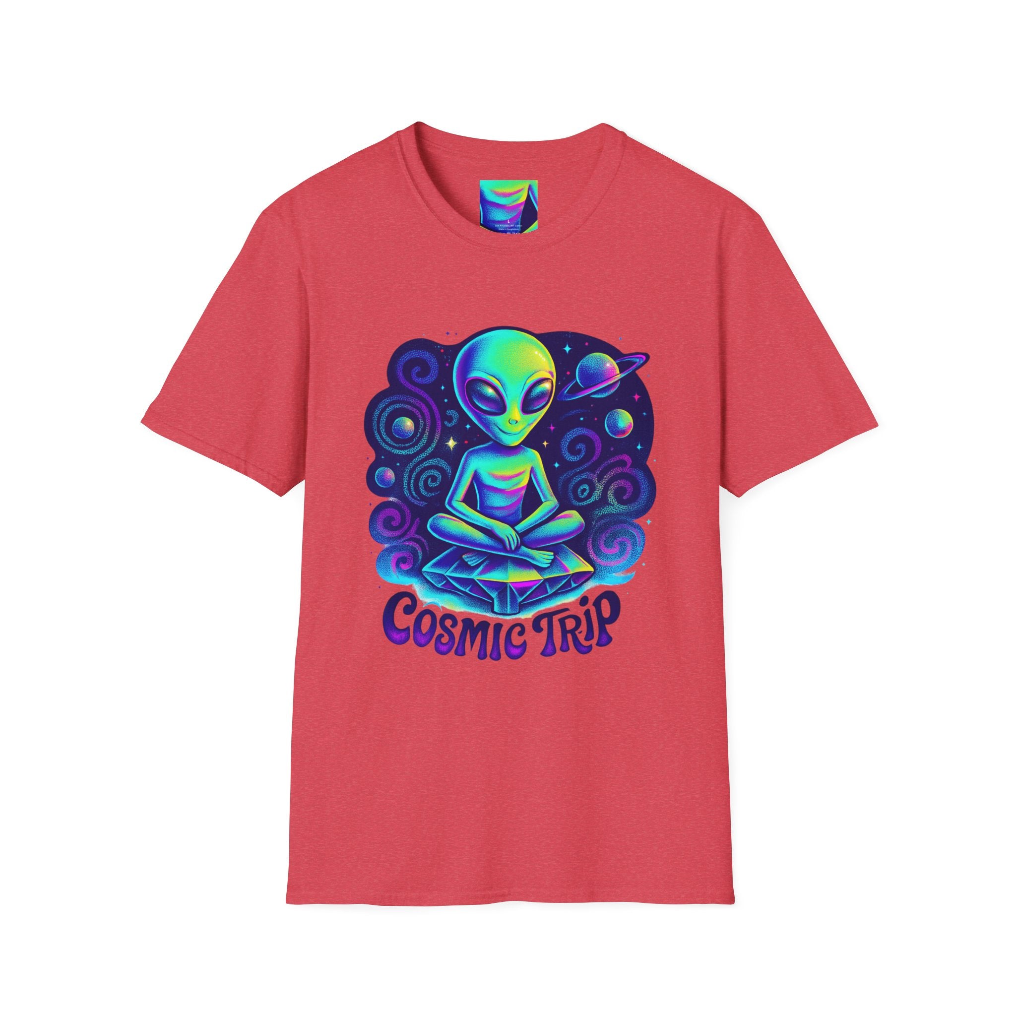 Cosmic Trip Unisex Softstyle T-Shirt - Alien Graphic Tee for Space Lovers, Gift for Birthdays, Festivals, and Casual Wear