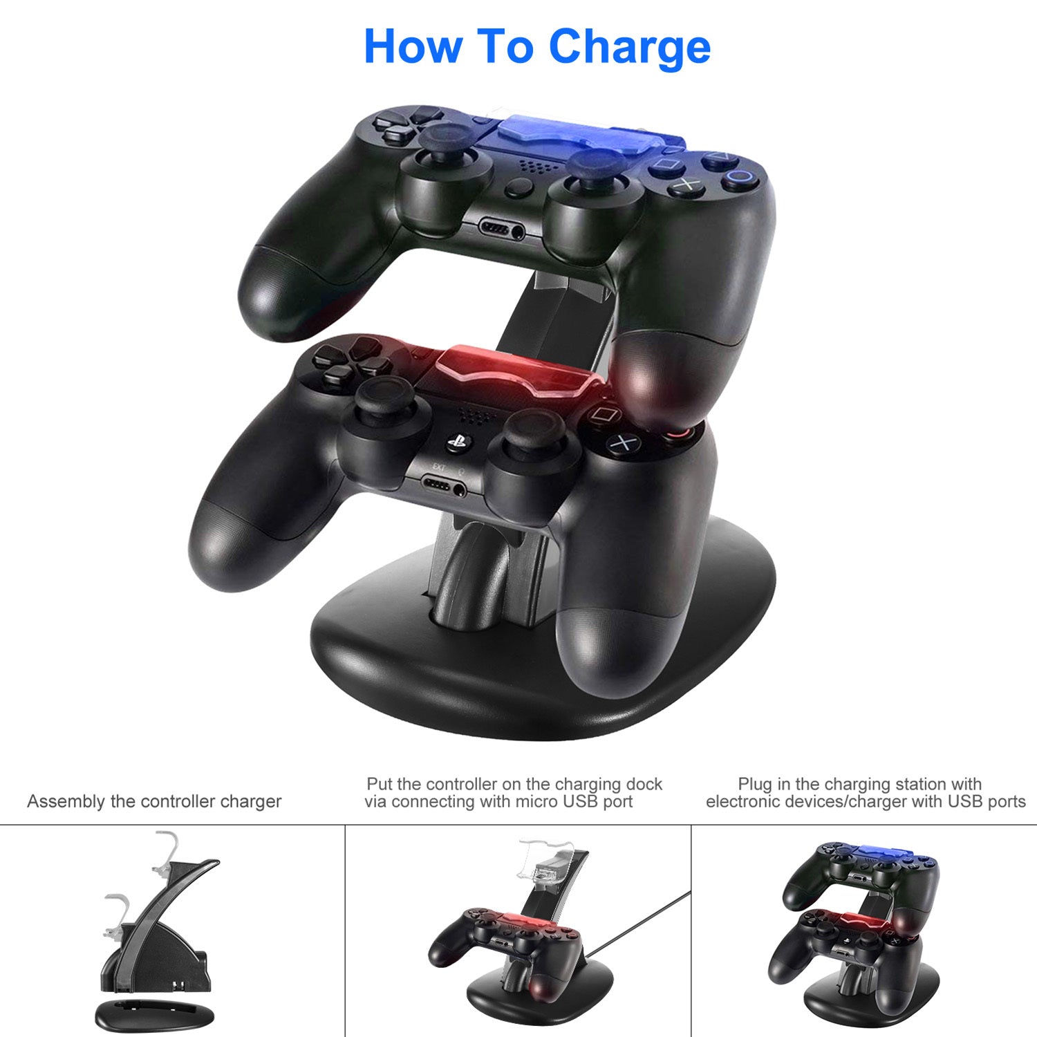 Charging Dock Station Dual Micro USB Charger Stand For PS4 Pro-PS4 Slim Gamepad Controller Handle Charging Station With Blue Indicator Game Lovers